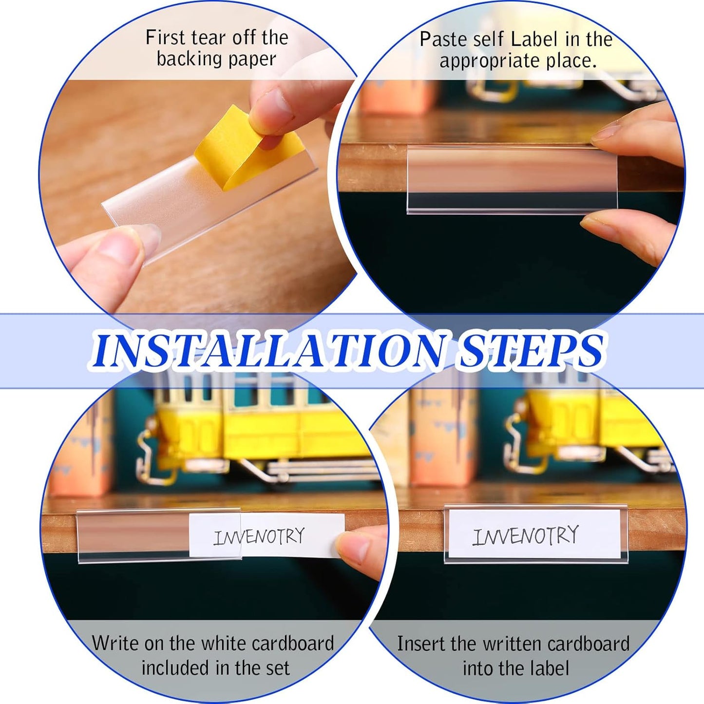 Yexiya 300 Pieces 3 x 1 Inch Self Adhesive Label Holders with Paper Label Inserts Clear Shelf Tag Label Holders Plastic Price Tag Holder for Supermarket Library Bookshelves Mailbox Storage Bins