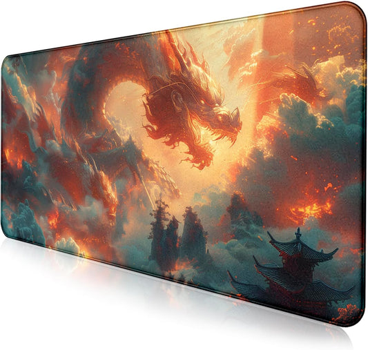 Super Sized Anime Dragon Mouse Pad, Office Cloud Dragon Teng Game Keyboard Pad, Extended Anti Slip Stitching Edge Computer Mouse Pad 35.4 x 15.7 Inches