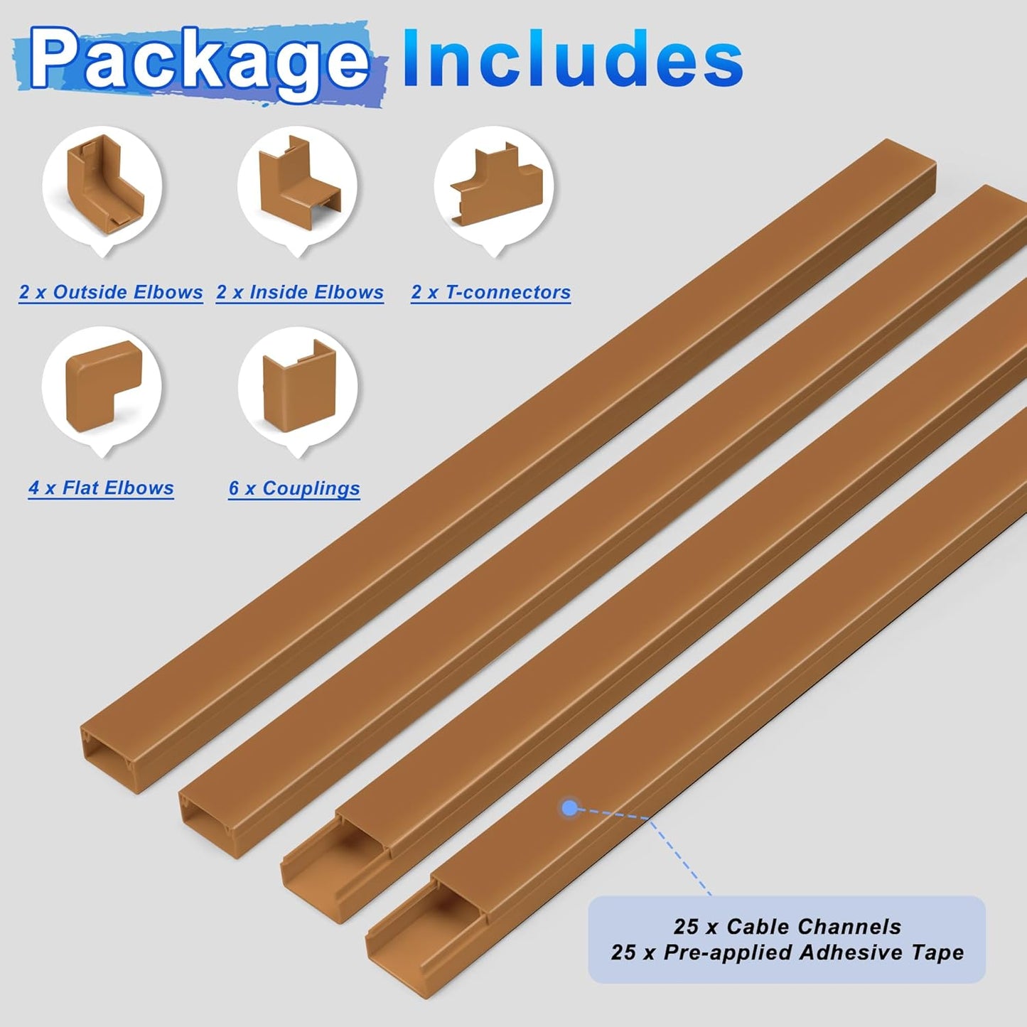 Wire Covers for Cords Kit-392.5in Wire Hiders for TV on Wall, Cord Cover Wall, Cord Hider Wall Mounted TV, TV Cable Hider Wall Kit for Wire Cover, Cord Concealer, 25 x L15.7 W 0.95H 0.55in, Brown