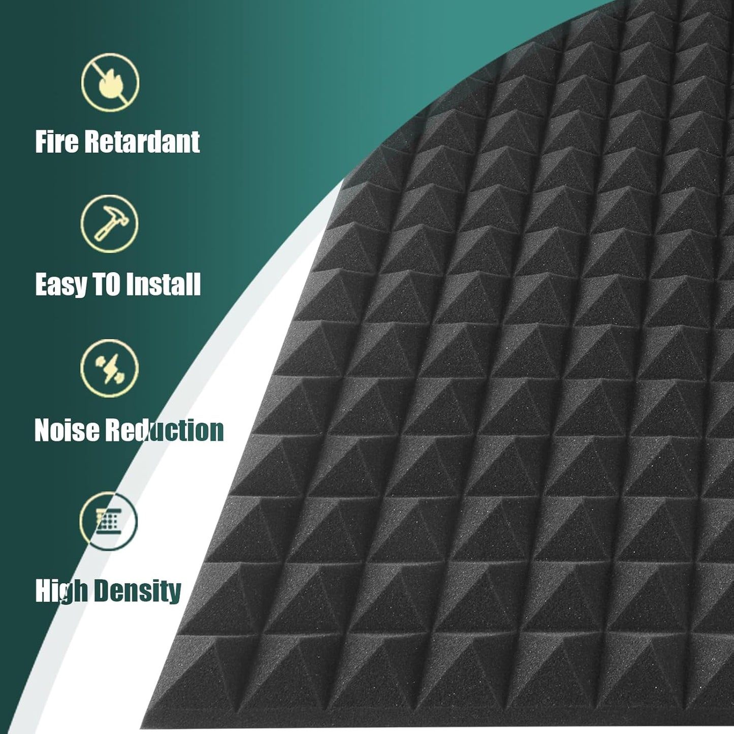 2 Pack pyramid Acoustic Foam Panels, 48 x 24 x 2" Sound Absorbing Panels High Density Studio Wedge Tiles Fire Resistant Acoustic Panels for Home,Office, Recording Room, Studio (2Pack, Black)