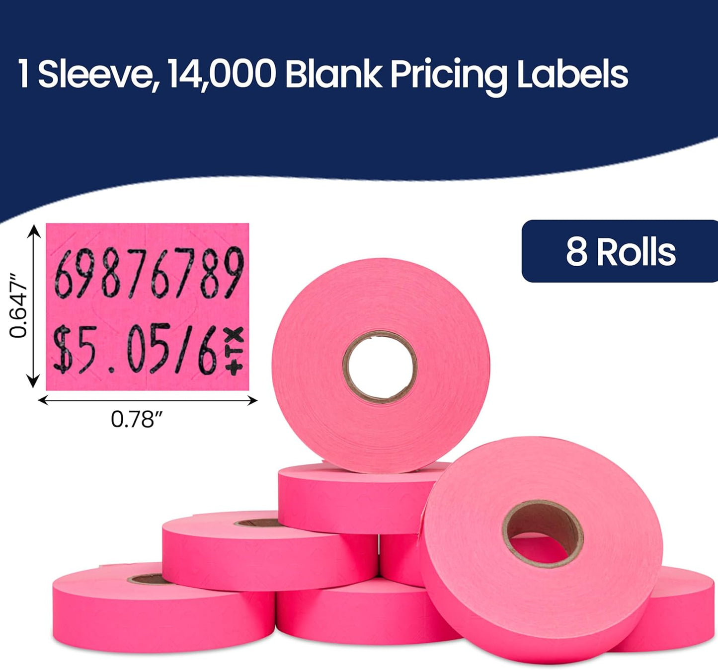 Perco Fluorescent Pink Pricing Labels for Monarch 1136 Price Gun - 8 Rolls, 14,000 Pricemarking Labels - with Bonus Ink Roll Included