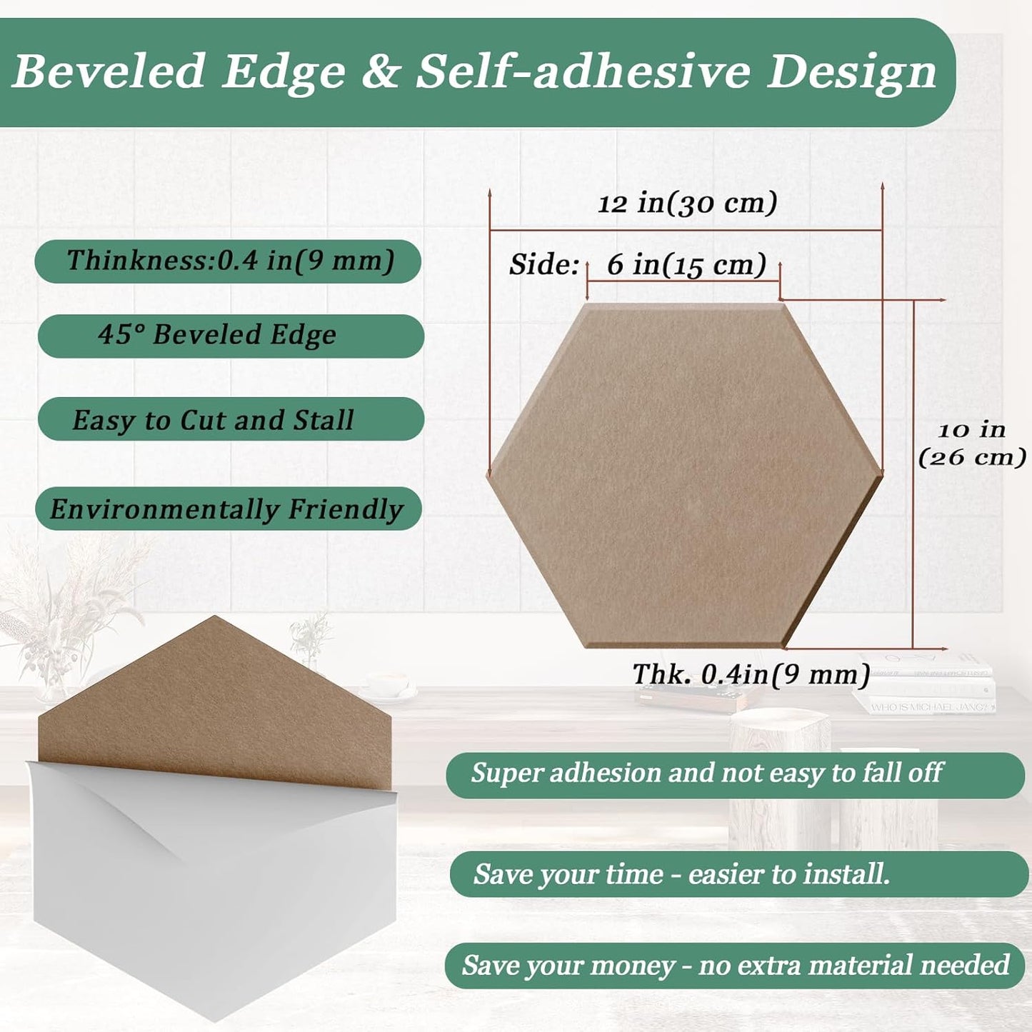 Hexagonal Acoustic Panels-18 Pack High-Density Sound Absorbing Panels 12"X10"X0.4" for Enhanced Noise Reduction, DIY Design, Idea for Studios, Offices, and Home Theaters(Dark Camel)