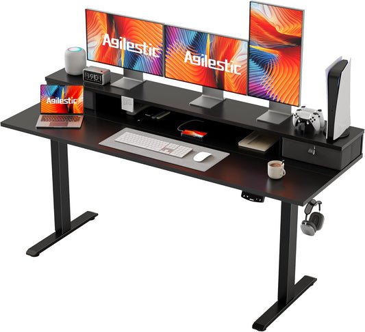Agilestic 63 x 24 Inches Electric Standing Desk with 2 Storage Drawers, Stand Up Desk Adjustable Height, Sit and Stand Computer Table with Splice Board, Black