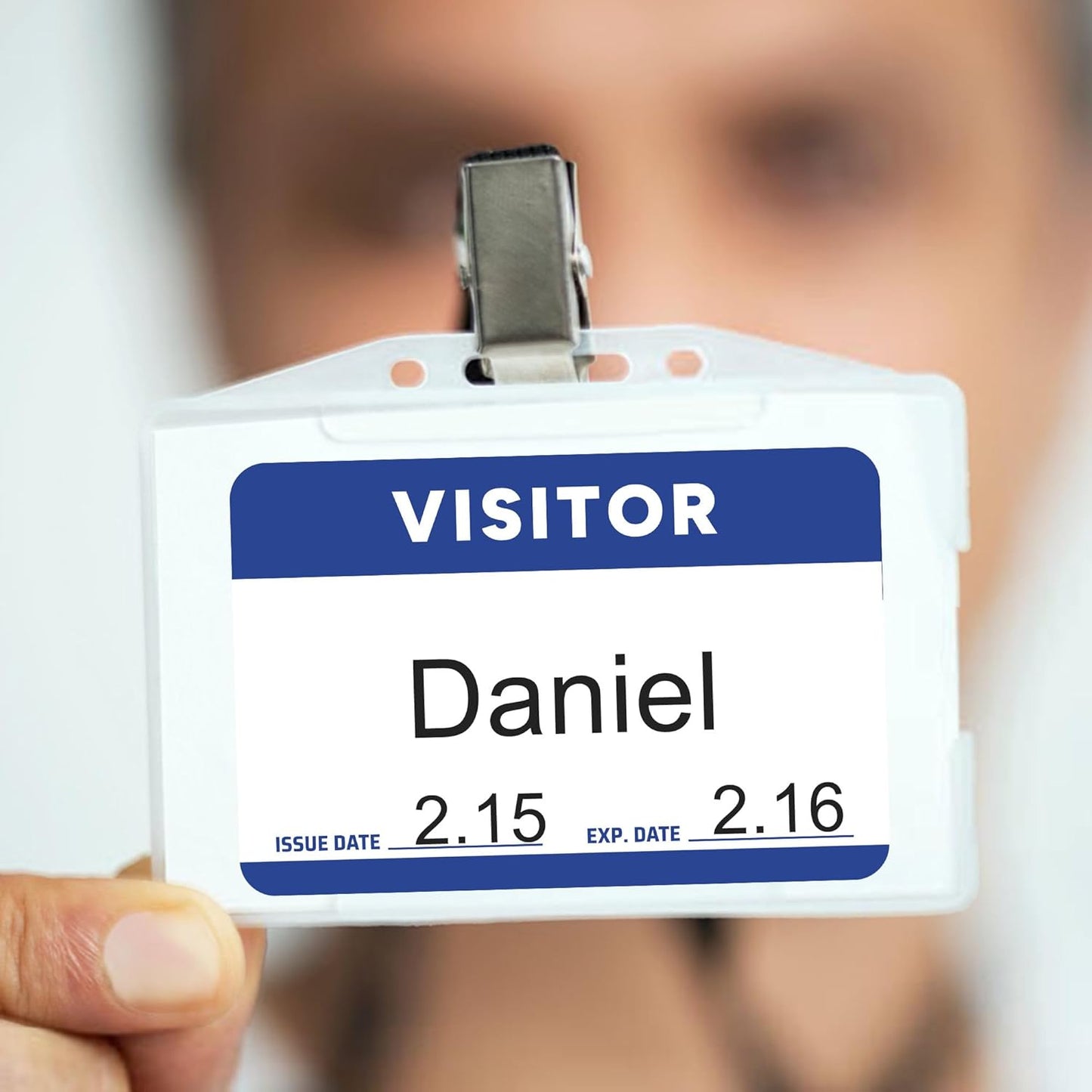 Visitor Pass Stickers – 300 Writable Name Tag Labels, 2 x 3 Inch, Self-Adhesive Identification Badges for Office, School, Events (300Pcs-Fluorescent Blue)