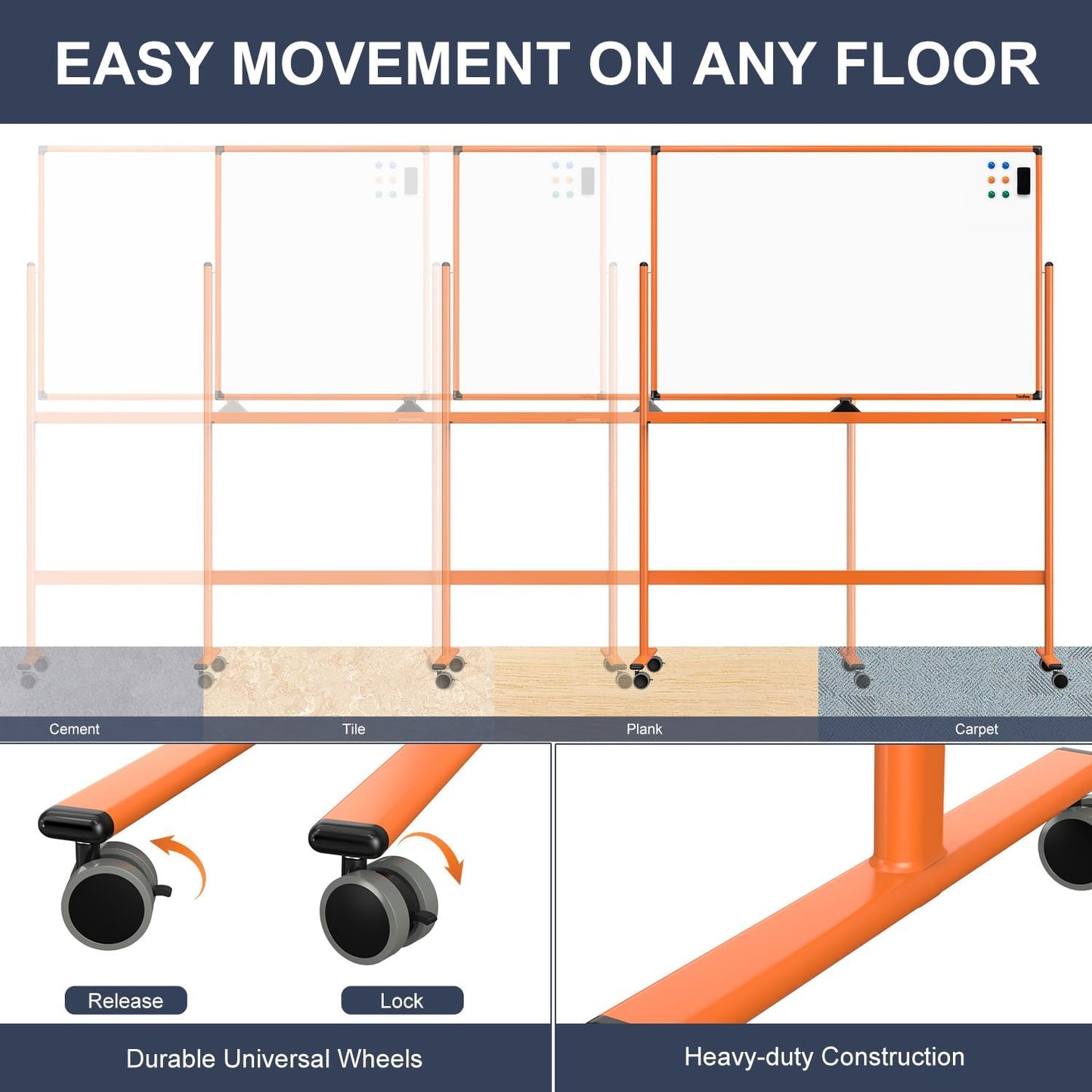 Whiteboard on Wheels, 48x32 Inches Mobile Whiteboard, Rolling Dry Erase Board with Stand, Magnetic Standing White Board for Office, School, Home, Large Double Sided White Board with Paper Pad