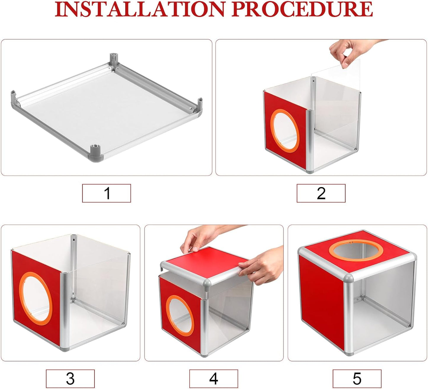 Transparent Lottery Box,20CM Removable Suggestion Ticket Box, Square Donation Collection Case Storage Bin for Raffle Ball Game Case Voting Ballot Aluminum Alloy