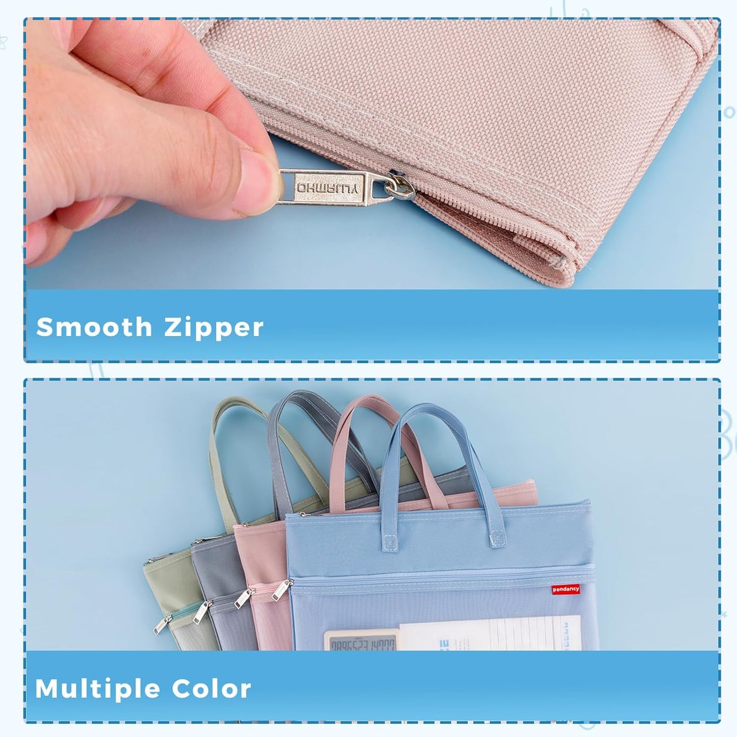 Pendancy Mesh Zipper Pouch A3 Size, Large Double Pocket Waterproof File Bag with Handle, 13x17 in Foldable Document Storage for Puzzle Project/Cross Stitch/Travel/Office（Advanced Pink）