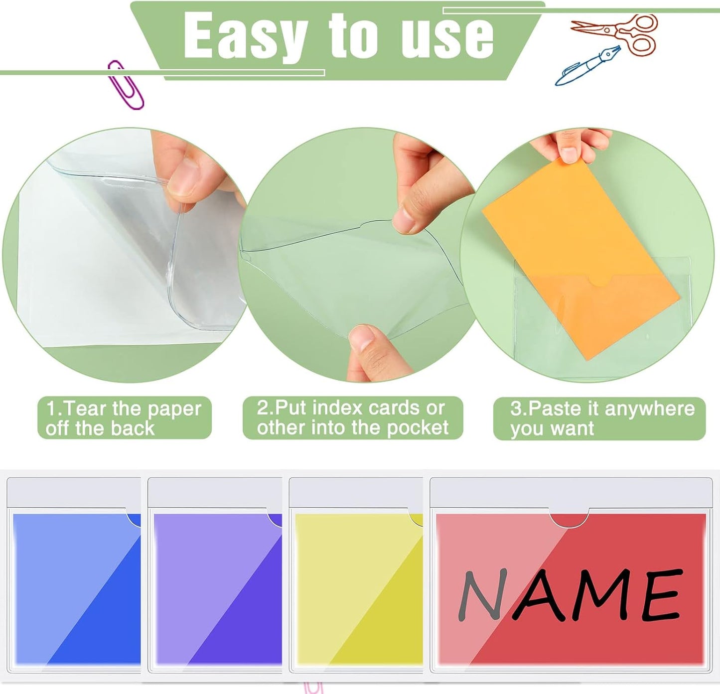 Outus 500 Pack Self Adhesive Index Card Holder Clear Plastic Label Pockets with Top Open for Loading Sticky Business Card Sleeves for Storage Bins Library Organizing Photo Protecting(5.3 x 3.7 Inch)