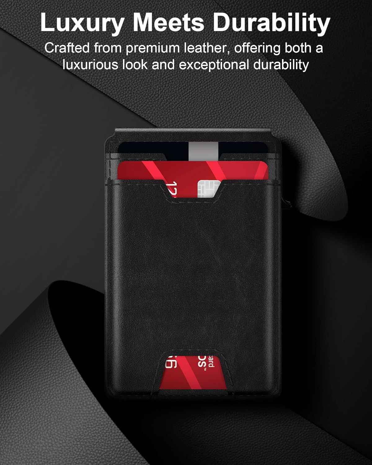 typecase Mens Wallet Card Holder: Pop Up Card Case, Genuine Leather, Smart, RFID Blocking, Slim, Minimalist, Thin, Front Pocket - 9-13 Card Capacitiy | ID Window | Money Clip (Black)