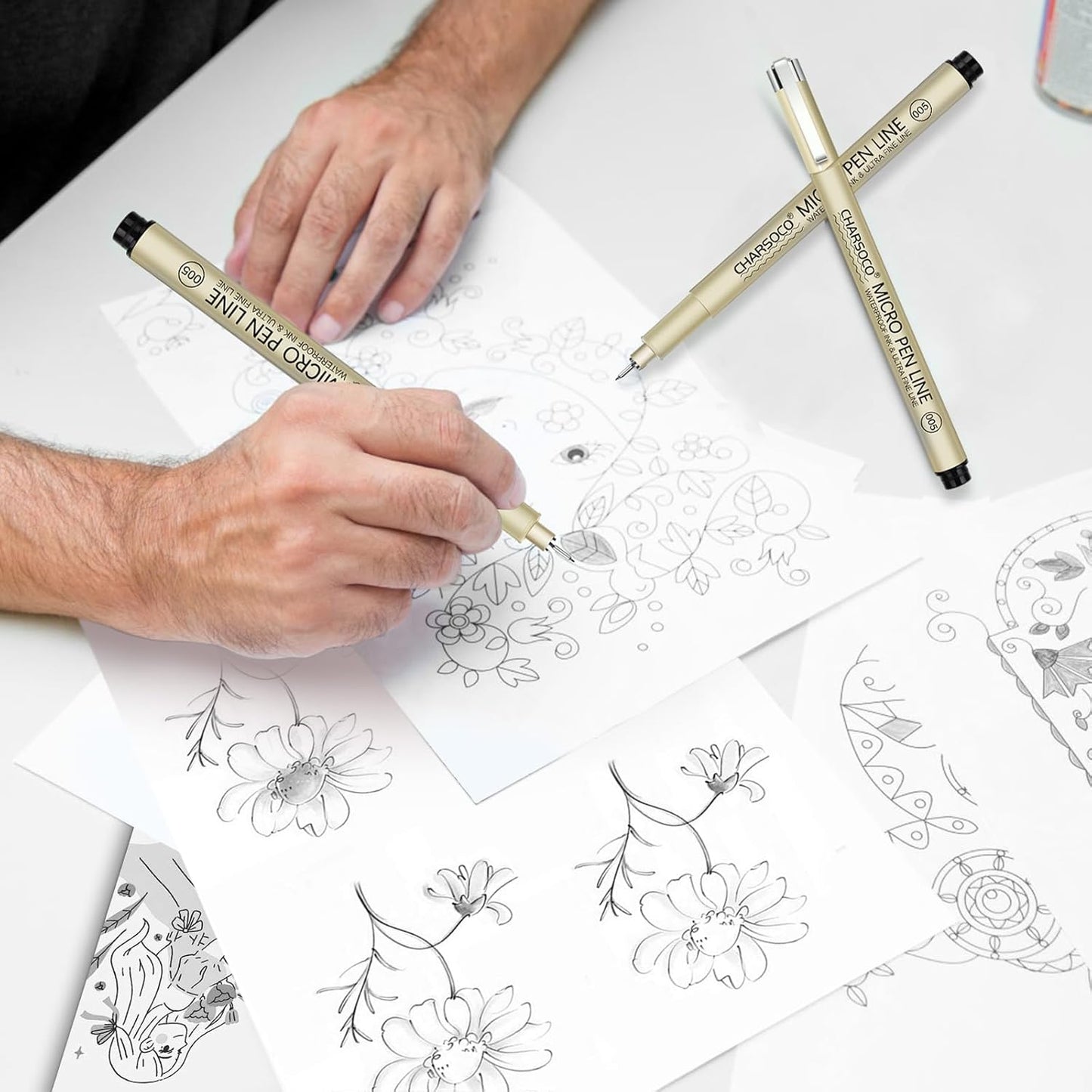 005 Micro Pen, 6 Pack Black Fine Point Pen with Waterproof Archival Ink, 0.23mm Fineliner Ink Pens for Artist Illustration, Sketching, Anime, Manga, Technical Drawing and Scrapbooking