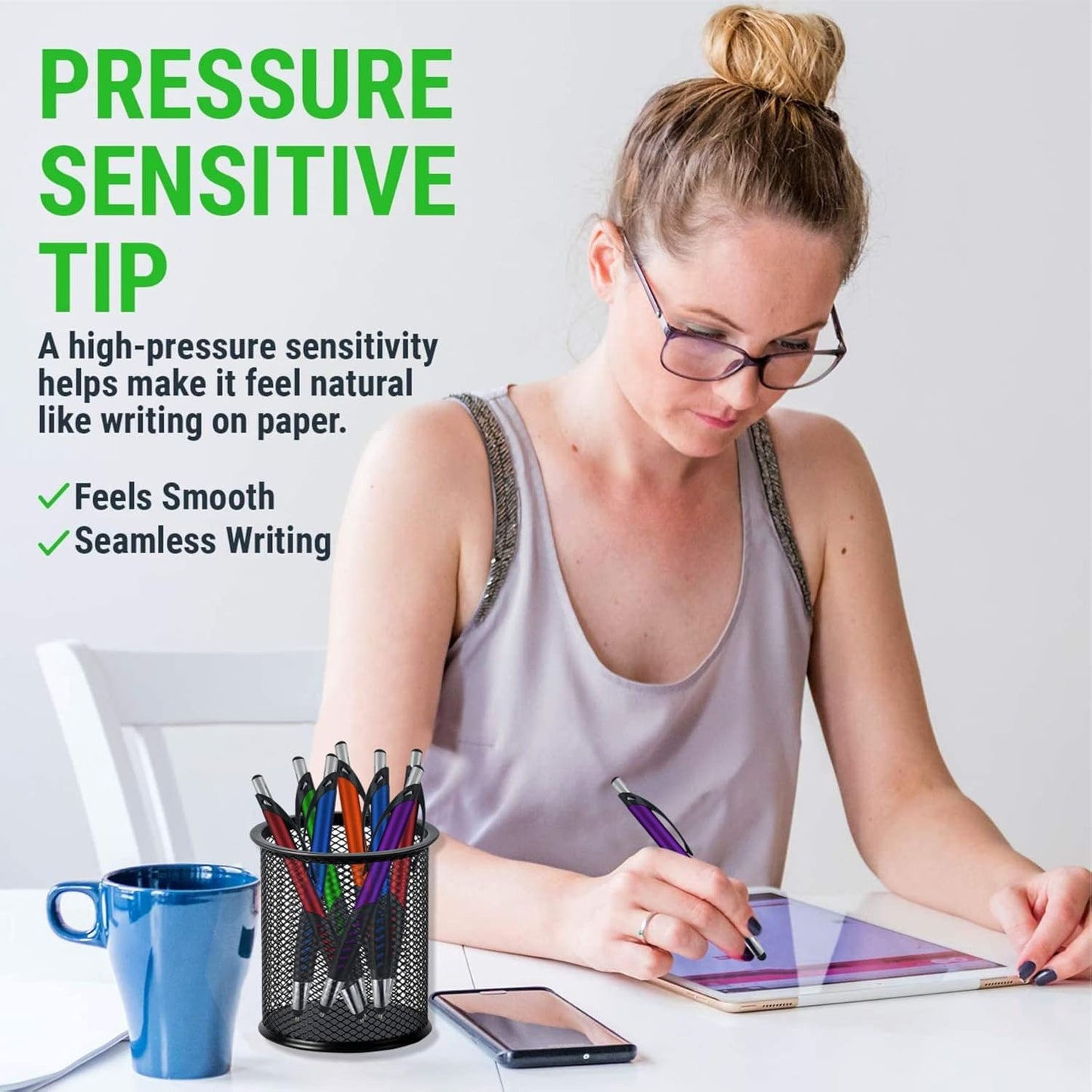 Stylus Pen, 2 in 1 Capacitive Stylus & Ballpoint Click Pen with Comfort Grip for Universal Touchscreen Devices,Tablets, iPad, iPhone 6,6 Plus, iPod, Android, Samsung Galaxy(Metallic 10 Pack)