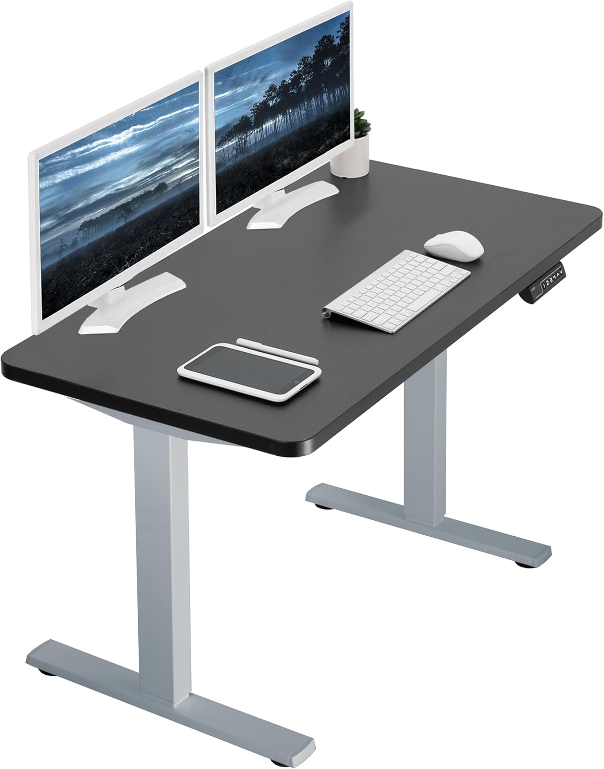 VIVO Electric 43 x 24 in Standing Desk, Memory Height Adjustment, 1B Series, One-Piece Black Top, Gray Frame, DESK-KIT-1G4B