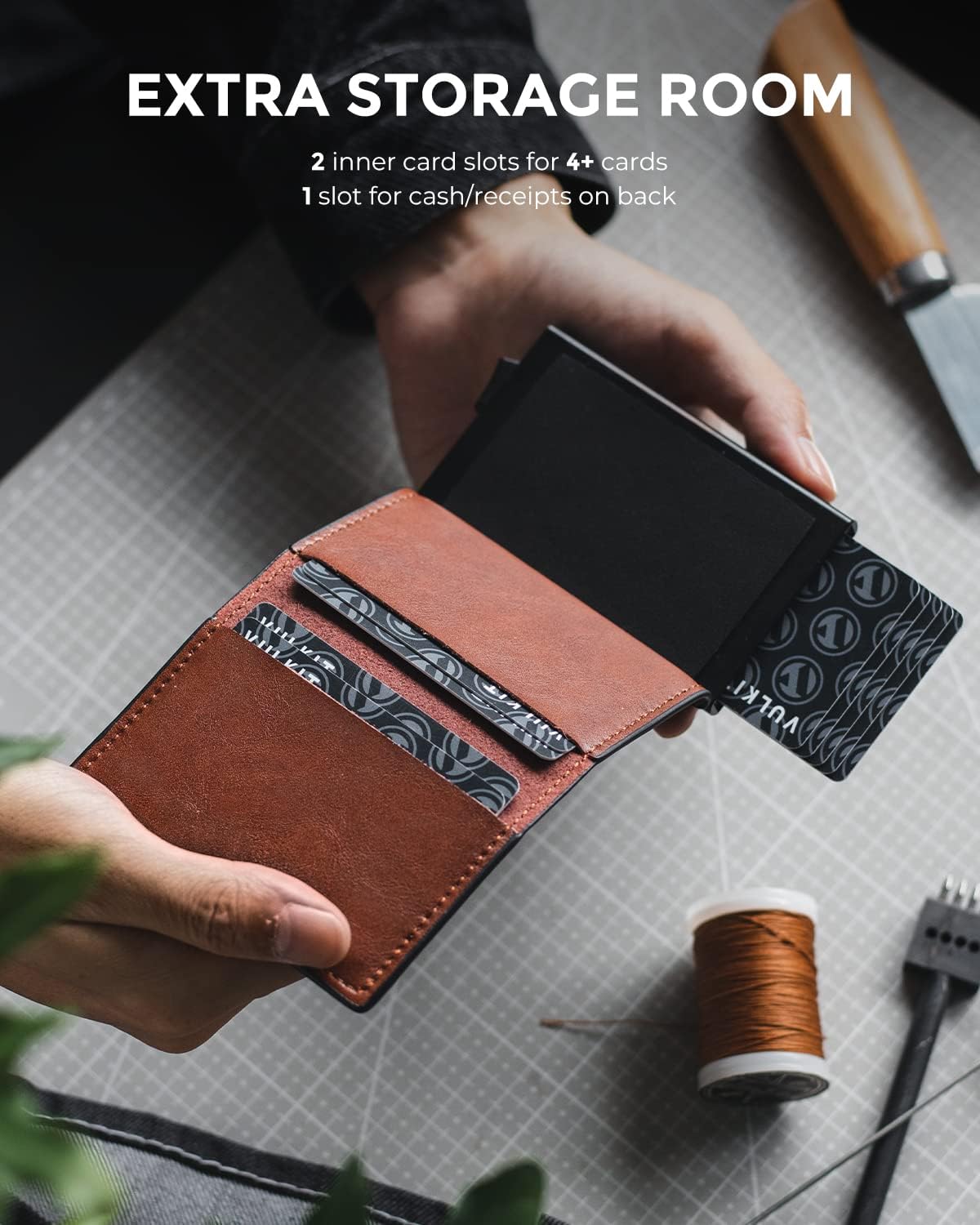 VULKIT Credit Card Holder RFID Blocking Leather Automatic Pop Up Wallet Aluminum Slim Pocket Business Card Case