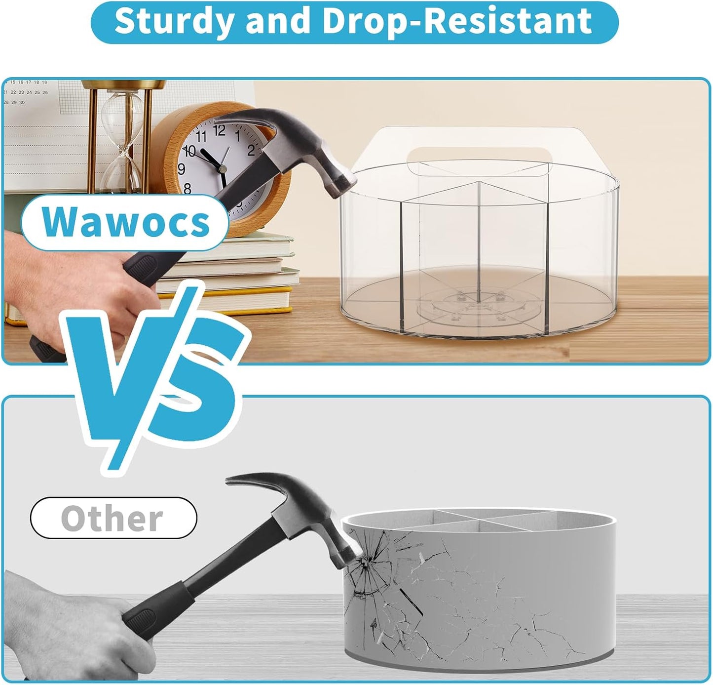 Acrylic Desk Organizer Clear Pen Holder 2 Packs, 360 Degree Pencil Holder for Desk Kids, Rotating Lazy Susan Organizer for School Supplies, Marker Holder Art Supply Storage Organizer with Dividers