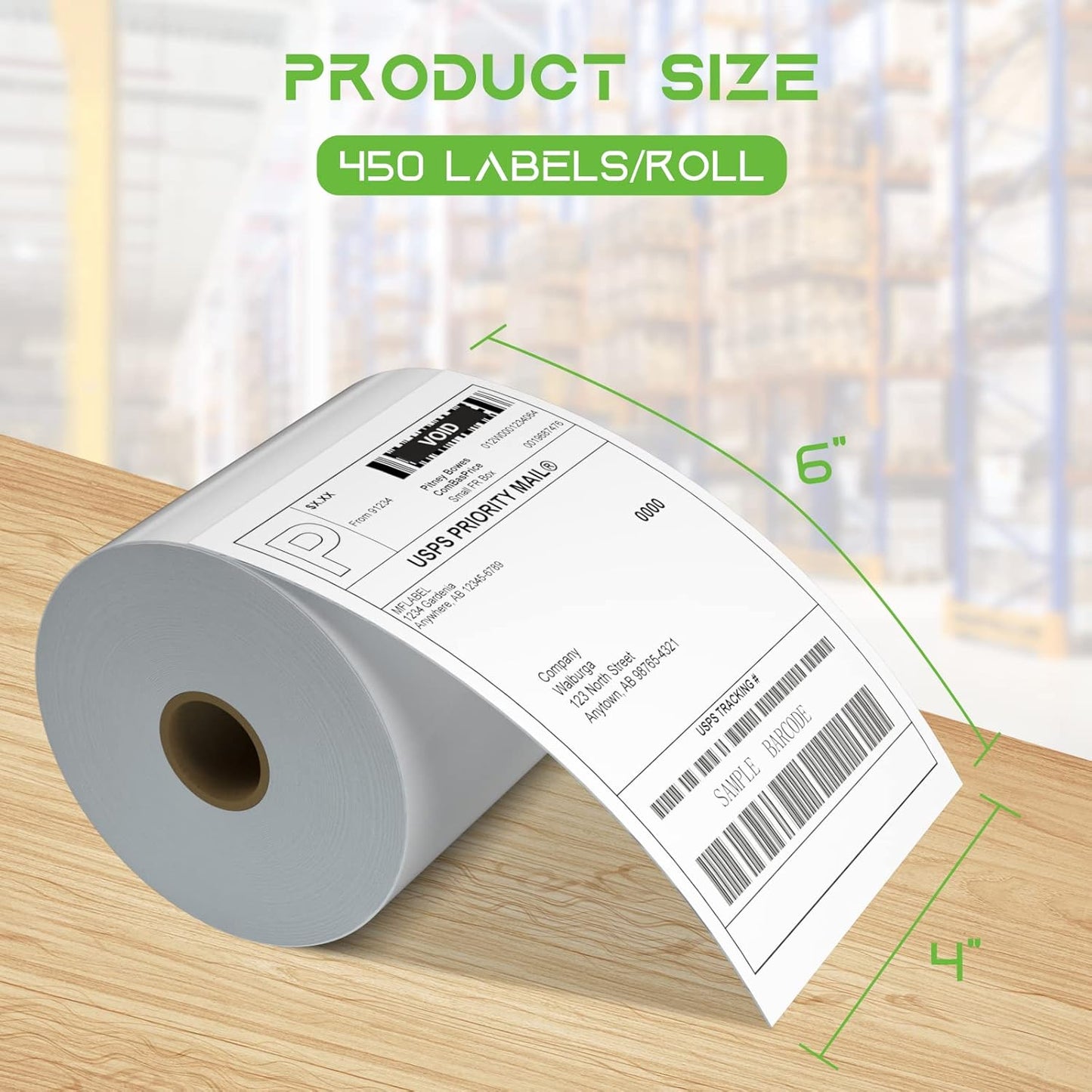 MFLABEL® 4 Rolls of 450 Direct Thermal Shipping Labels 4x6 for Zebra 2844 Zp-450 Zp-500 Zp-505