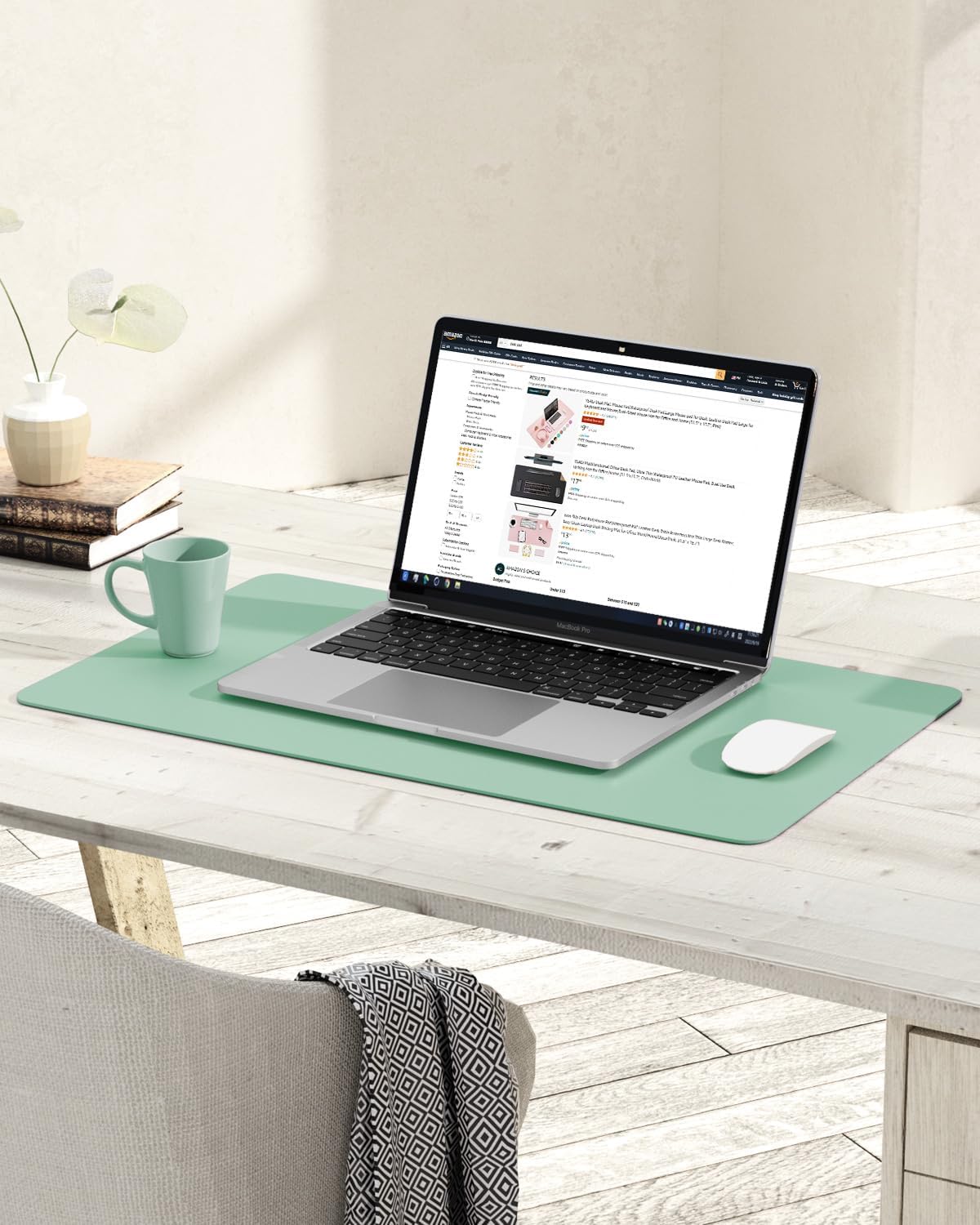 YSAGi Non-Slip Leather Desk Pad, Waterproof Laptop Computer Desk Keyboard Mat, Table Protector Blotter Mat, Large Mouse Pad for Office/Work/Home/Decor(Pale Green, 23.6" x 13.7")