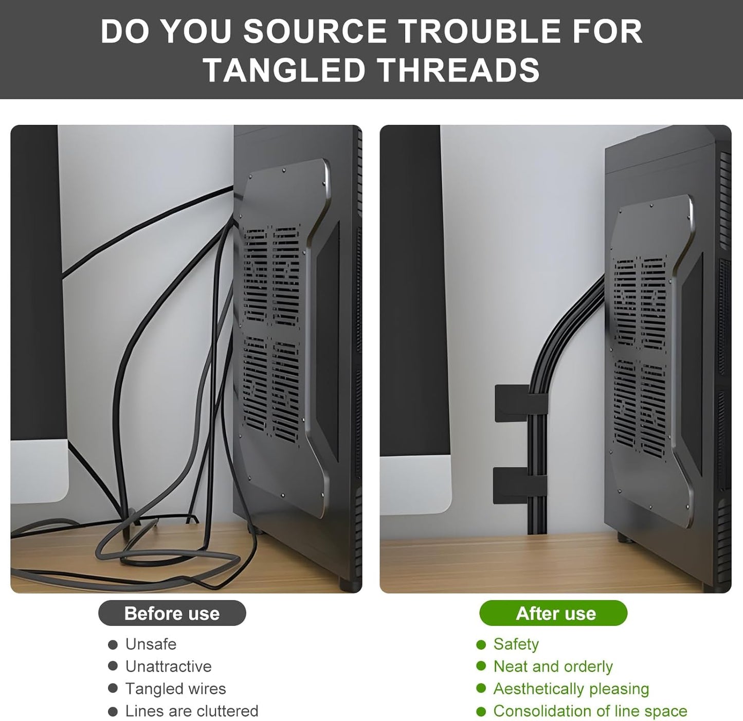 50-Pack Reusable Self-Adhesive Cable Ties Cable Management Adjustable Hook & Loop Straps for Organizing Data Cables, Wires, Headphones Under-Table Cord Management for Home, Office