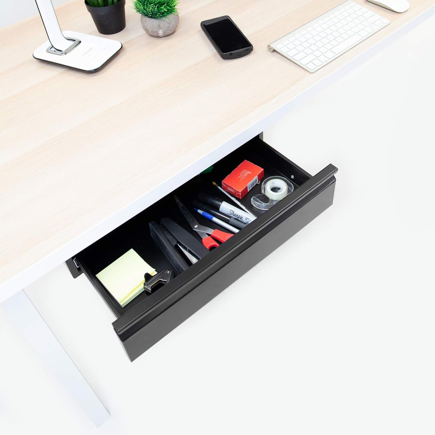Mount-It! Under Desk Pull-Out Drawer Kit with Smooth Sliding Track | Office Storage Organizer | Mounts to Desktops Tables and Workbenches Over 0.71 Inches Thick | Matte Black