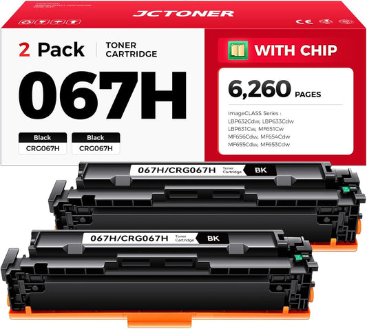067H 067 Toner Cartridge Set (Black,2-Pack) MF656Cdw MF654Cdw High Capacity with chip Compatible with Canon 067 067H Works for Canon Color imageCLASS LBP632Cdw LBP633Cdw MF652Cdw MF653Cdw Printer Ink