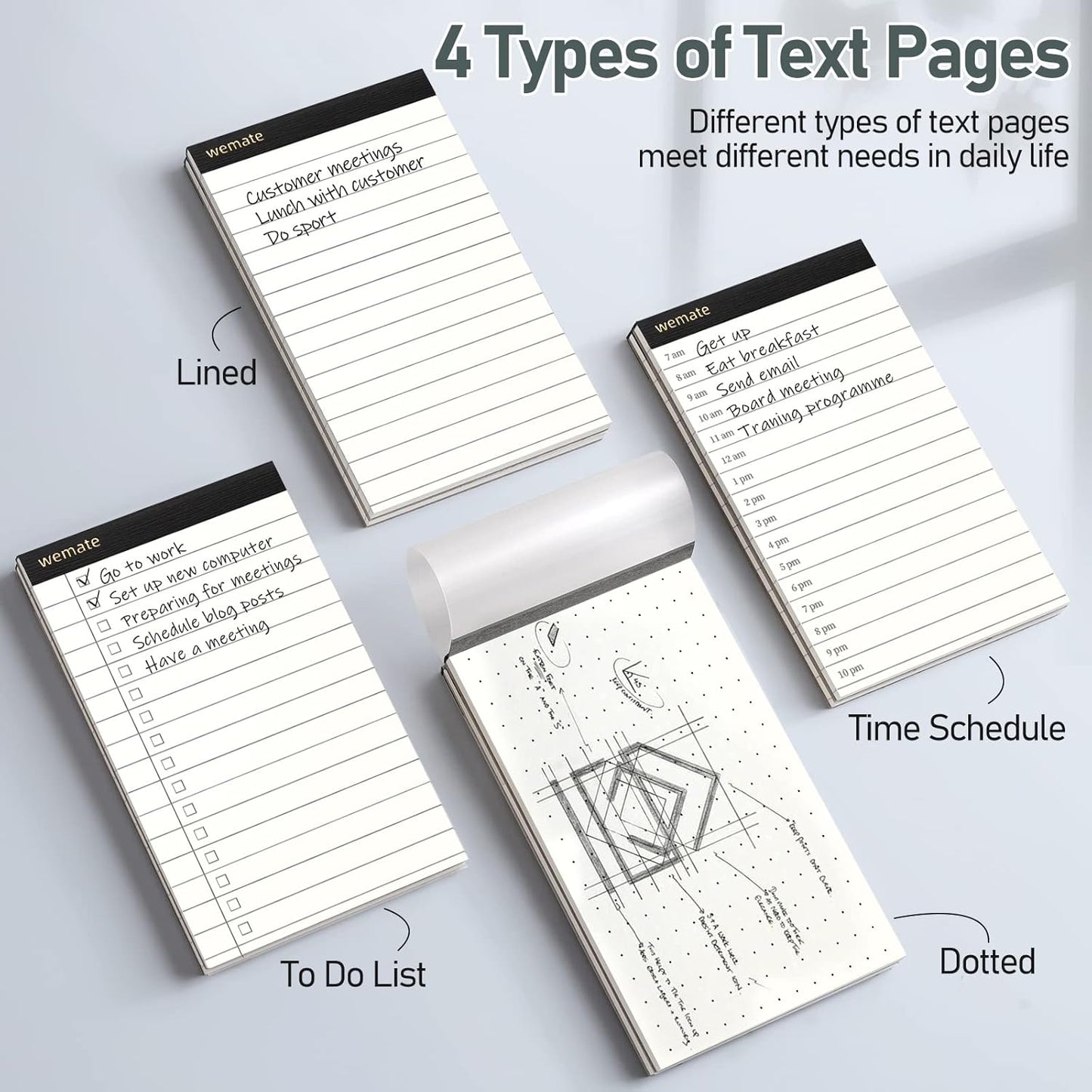 WEMATE 10 Pieces Small Notepad Holder Set Pocket Notebook - Included Mini Pocket Notepad Holder Set with 8 Memo Book Refills and Metal Pen for Meetings, Daily Records, and Notes 3 x 5 Inch (Black)