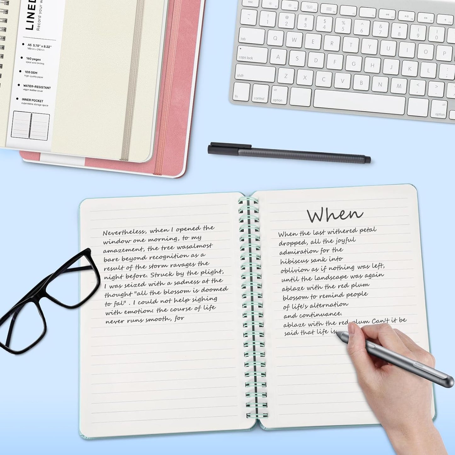 Lined Spiral Journal Notebook, A5 Hardcover Leather Notebook for Work, 5.7''×8.2'', 100GSM Thick Paper Spiral Bound Journaling Notebook for Women Men Office School Note Taking Business, Morandi Green