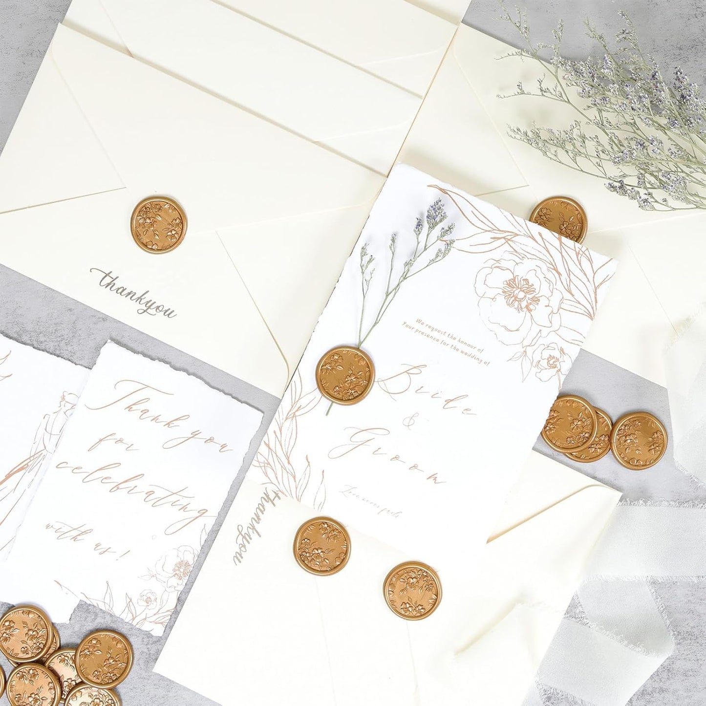 UNIQOOO Wax Seal Stickers - 3D Begonia Wedding Invitation Envelope Botanical Seal Stickers, 50 Pcs Self- Adhesive Antique Gold Stickers, Perfect for Invitation, Christmas, Gift Wrapping, Party