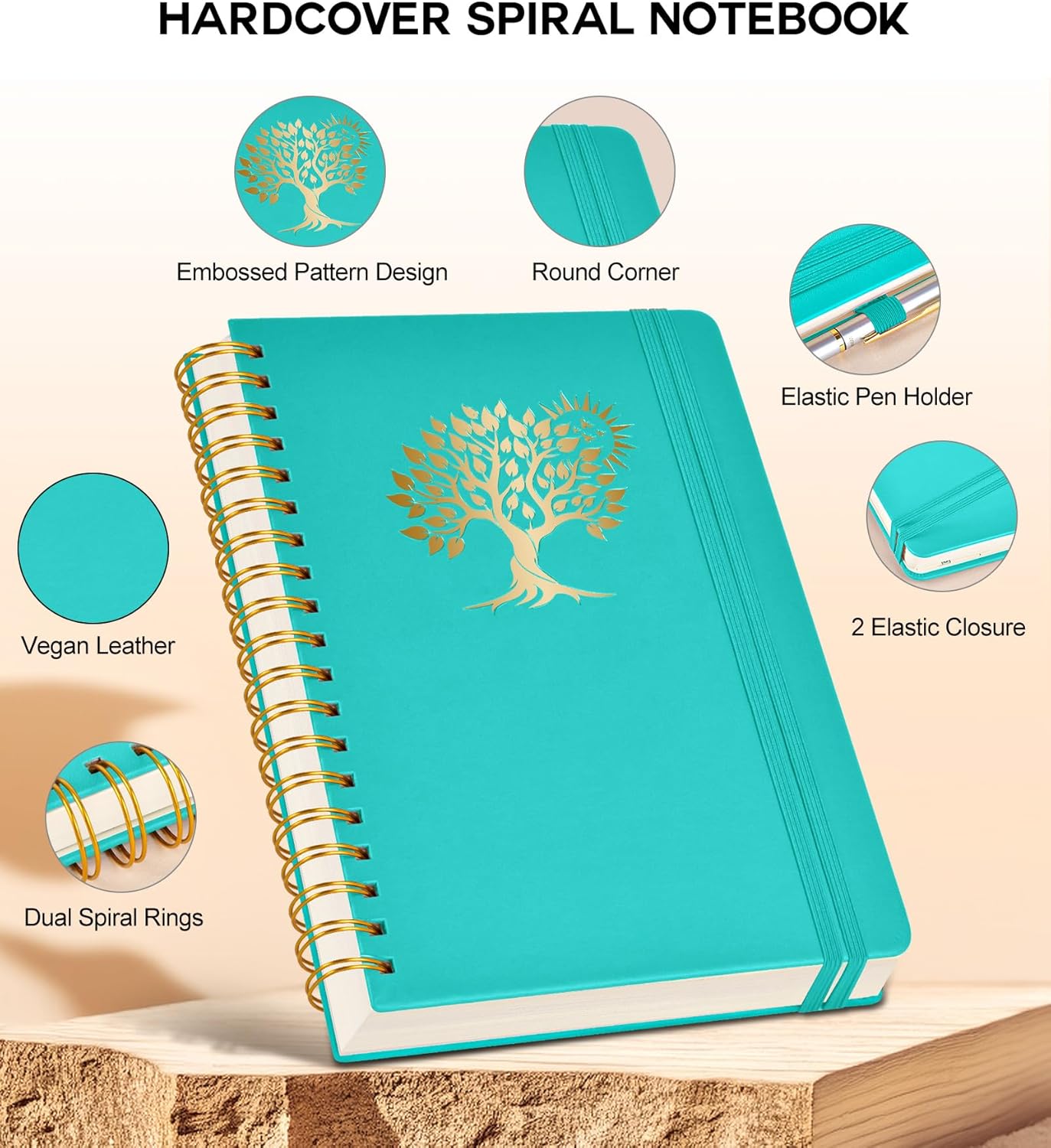 Spiral Notebook Journal for Women Men, 300 Numbered Lined Pages, College Ruled, A5 Hardcover Spiral Bound Notebook for School, Work, Note Taking Writing, Leather Spiral Journal Medium 5.9"x8.5"