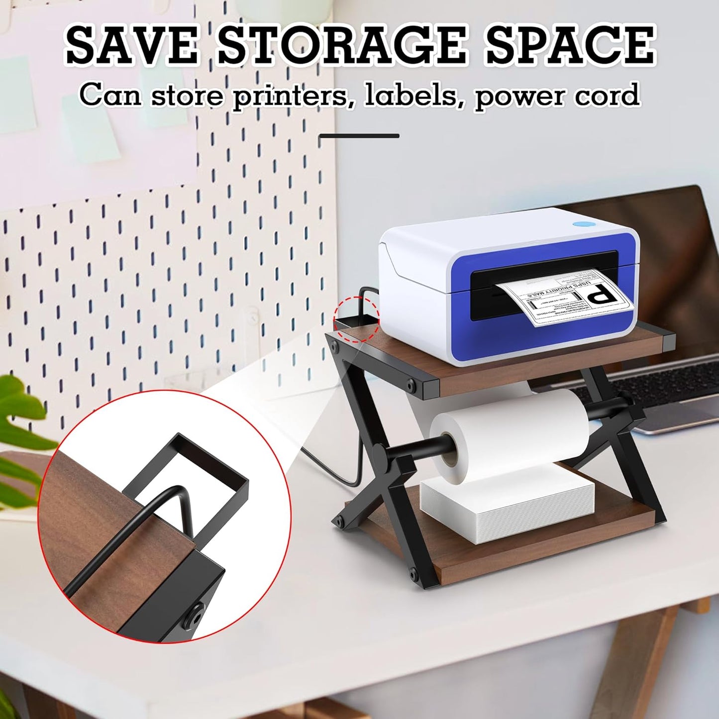 Alyoen Label Holder for Rolls and Fan-Fold Labels, Thermal Shipping Label Holder for Thermal Printer, Desktop Label Printer Accessory Supplies for Home, Office, Small Business (Black + Gray)