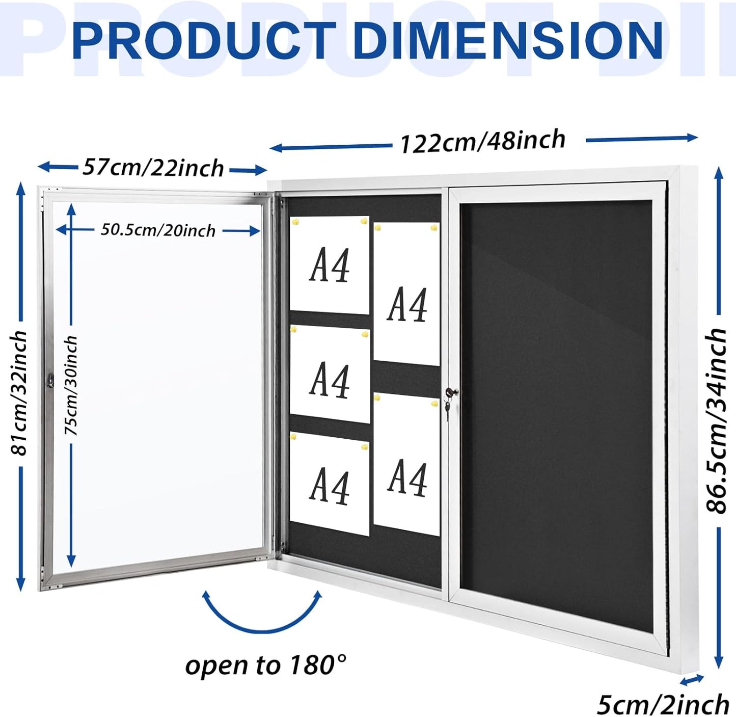 SWANCROWN Weather Resistant Enclosed Bulletin Board Felt Displays Boards Wall Mounted Notice Case with 2 Swing-Open Locking Doors, Black Felt, 48x34 inches