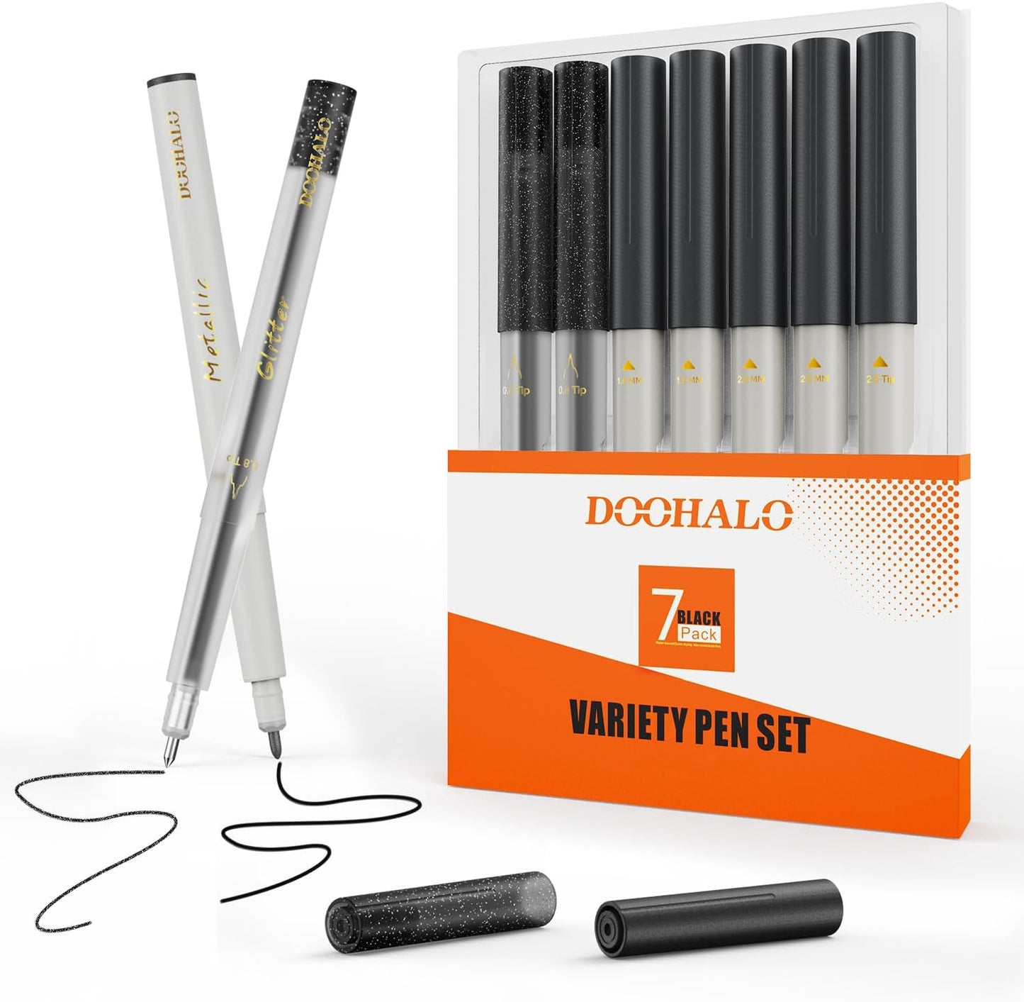 DOOHALO Metallic Grey Black Pens Compatible with Cricut Maker 3/4 Explore2/ 3/Air1.0/0.8/2.0/2.5 Variety Point Tips Gel Glitter Markers for drawing Writing