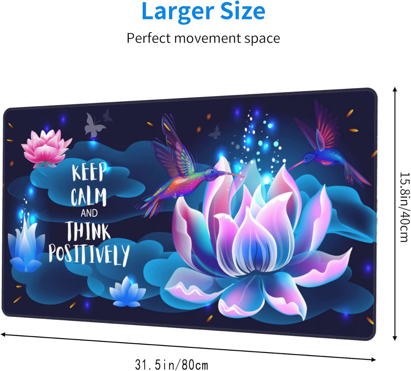 Desk Mat,Hummingbirds and Lotus Extended Gaming Mouse Pad for Office Work & Game,Computer Keyboard Mouse Mat Desk Non-Slip Rubber Base Large Mousepad with Stitched Edges, 31.5x15.7inch