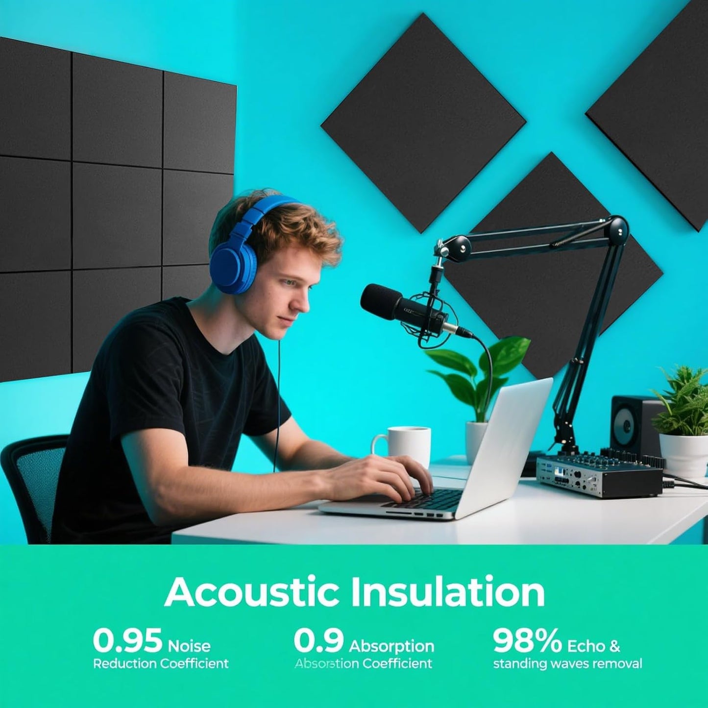 Large Acoustic Panels, 48"X36"X0.4" Sound Proof Foam Panels for Walls, Sound proof panels for walls, Soundproof Wall Panels for Home Studio&Office Decor. (Black)