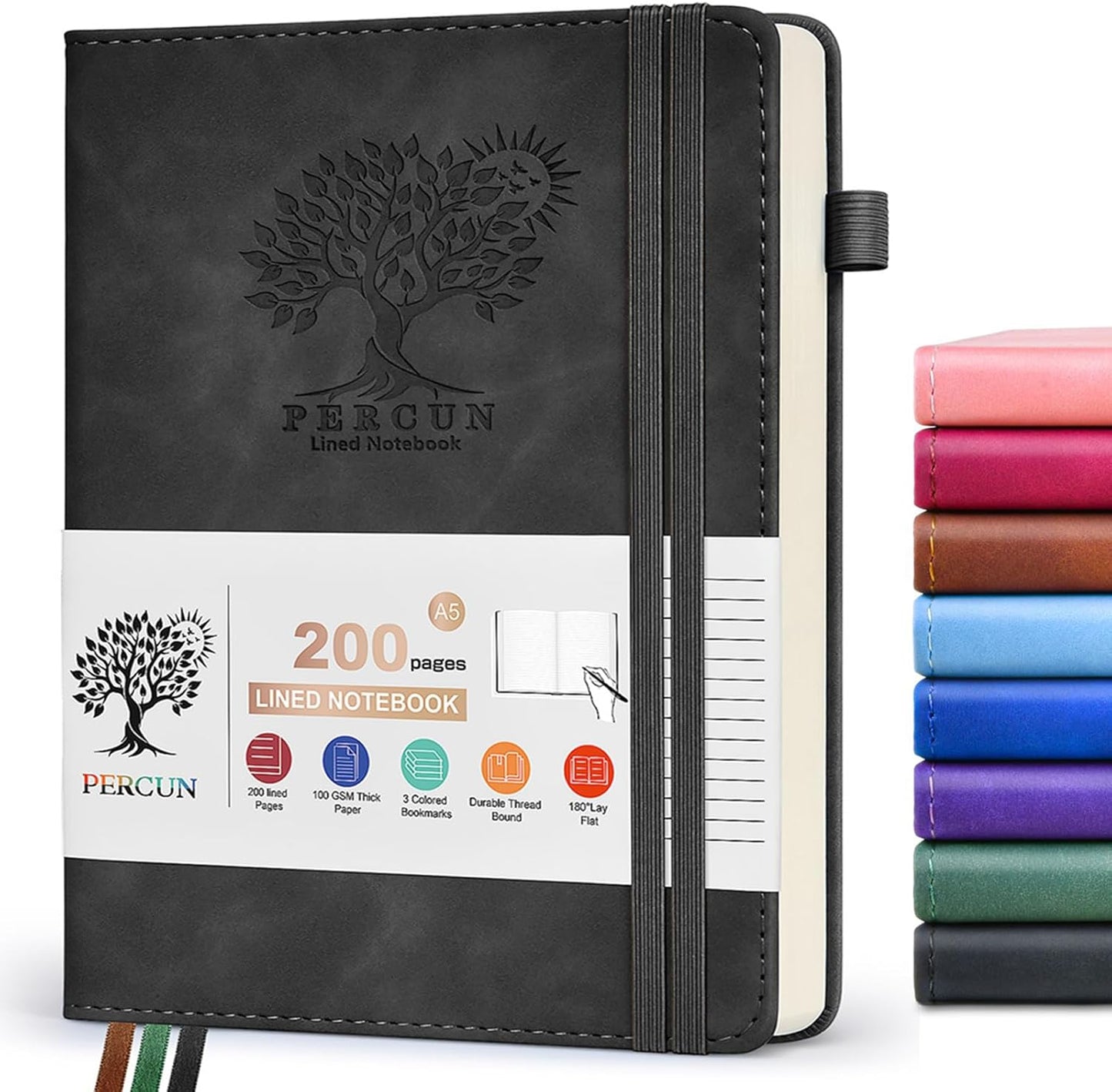 Lined Journal Notebook for Men & Women,200 Pages A5 Hardcover Leather Notebook (5.9"x8.5"), Travel Journal for Work, School, Business Writing, Note Taking, Notepad Diary (Black)