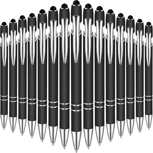 Zonon 38 Pieces Rubberized Ballpoint Pen with Stylus Tip Stylish Metal Pen Capacitive Styli with Soft Rubberized Grip, Black Ink for Most Devices(Black)