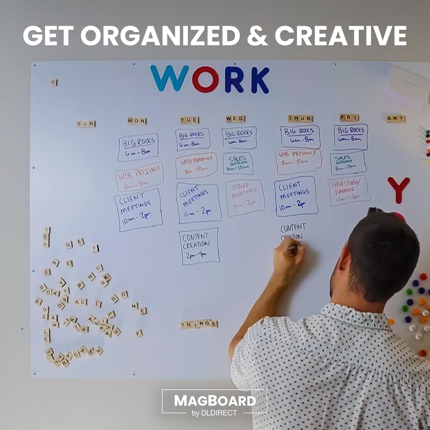 Diamond Life Magnetic Board - Memo & Vision Board for Home, Office, and Classroom - Magnet Board for Kids - Pre-drilled Mounting Screws Included (White 24"x72")