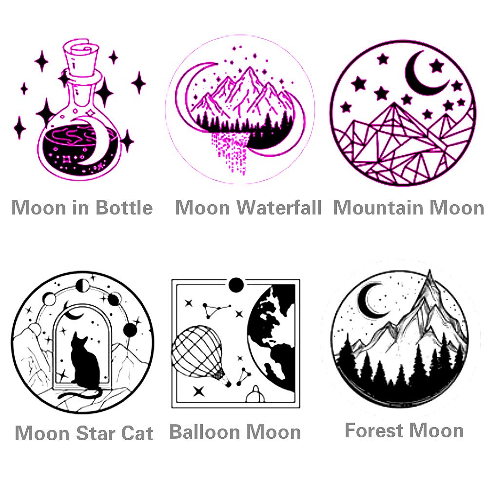 Wax Seal Stamp Set, ANBOSE Wax Seal Stamp Kit Including 6 Pieces Moon Star Mountain Sealing Wax Stamps Copper Seals + 1 Wooden Hilt, Moon Balloon Sealing Wax Stamp Kit for Cards Invitations