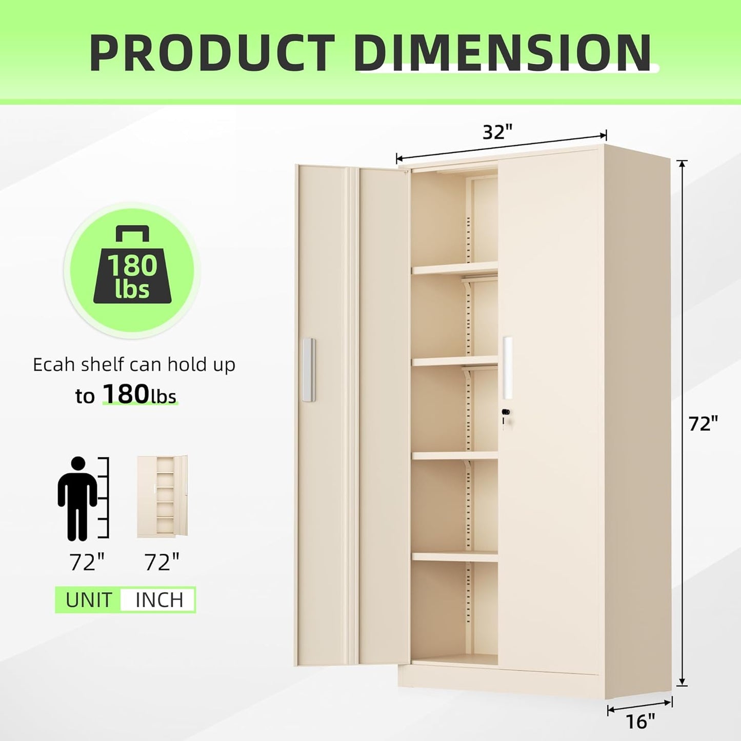 INTERGREAT Metal Storage Cabinet with Doors and Shelves,72" H Gray Steel Tool Locking Cabinet, Metal Storage Cabinets for Home Office, Warehouse, School