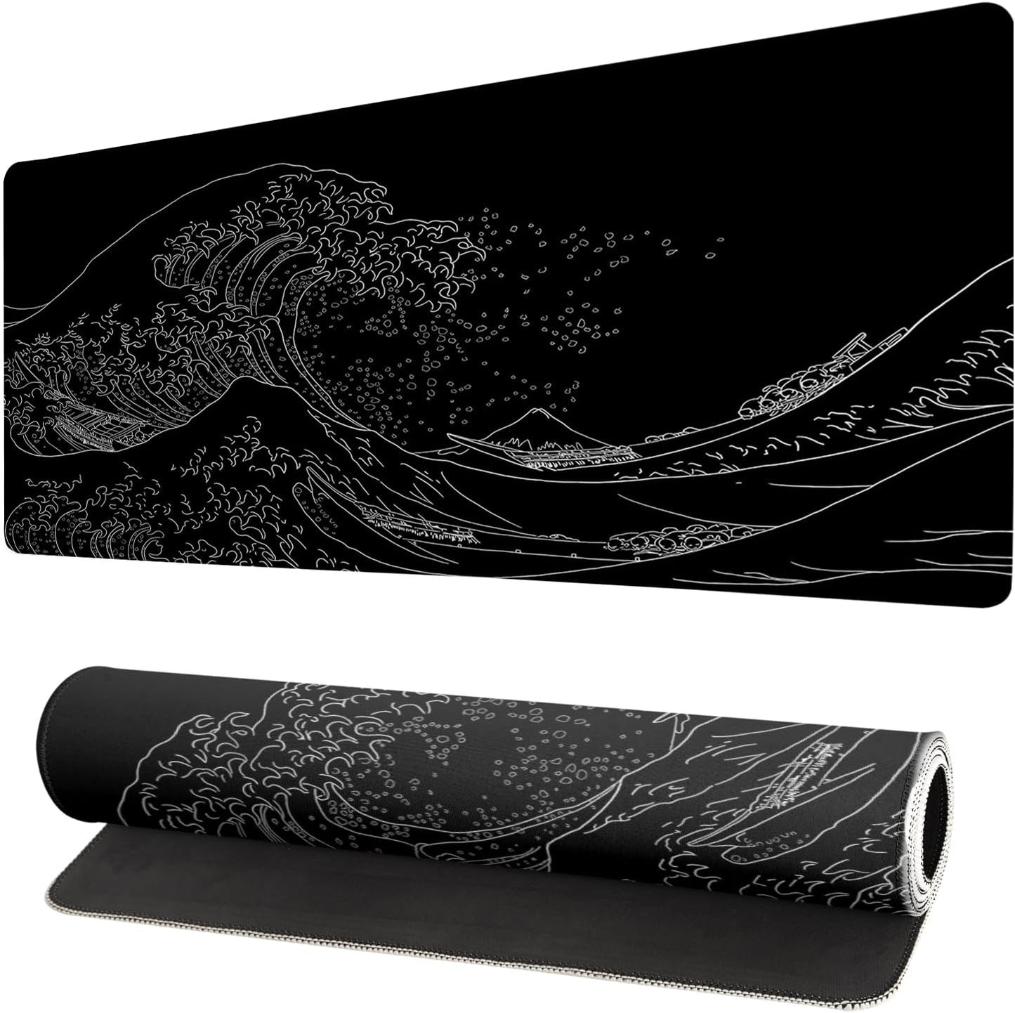 Extended Gaming Mouse Pad, Large Gaming Mouse Waterproof with Stitched Edges, Non-Slip Desktop Pad for Home and Office, Level Up Your 31.5x11.8 Inch… (Black Wave)