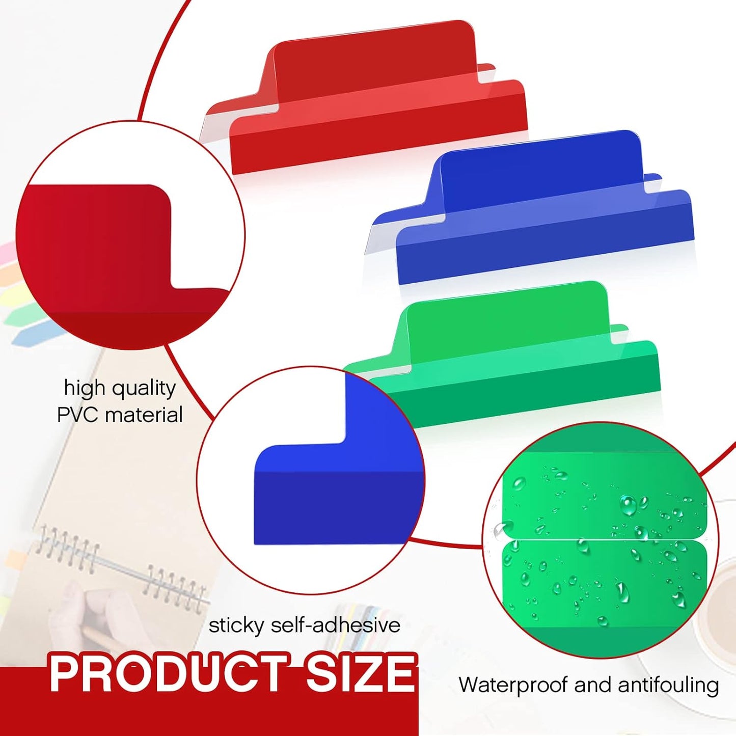 Gueevin 2 Inch Insertable Self Adhesive Tabs with Printable Inserts Clear Index Tabs Self Adhesive Colored Page Marker Repositionable Tag for Bible Divider Notebook File Folder Book Binder(50 Pieces)