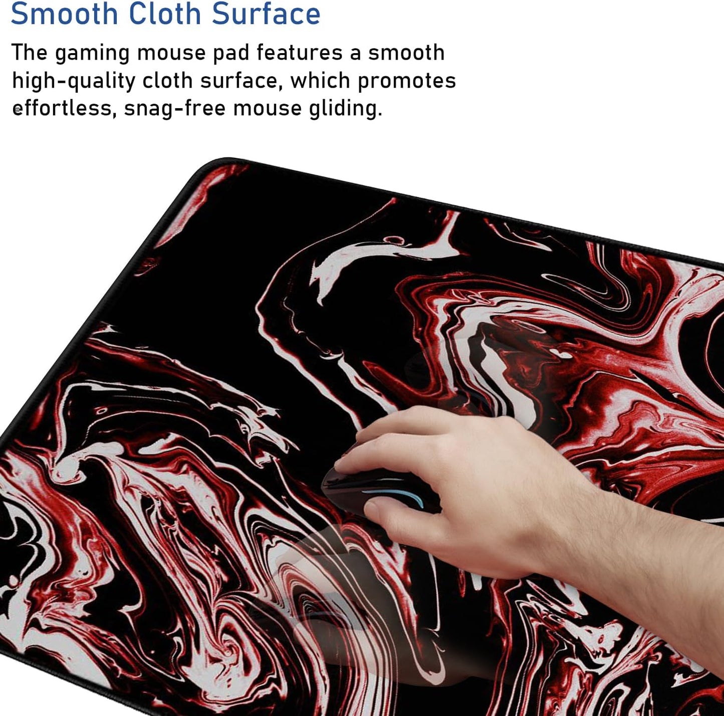 Large Extended Mouse Pad with Stitched Edges, Durable Non-Slip Natural Rubber Base, Waterproof Computer Keyboard Pad Mat for Esports Pros/Gamer/Desktop/Office/Home - Marble Red