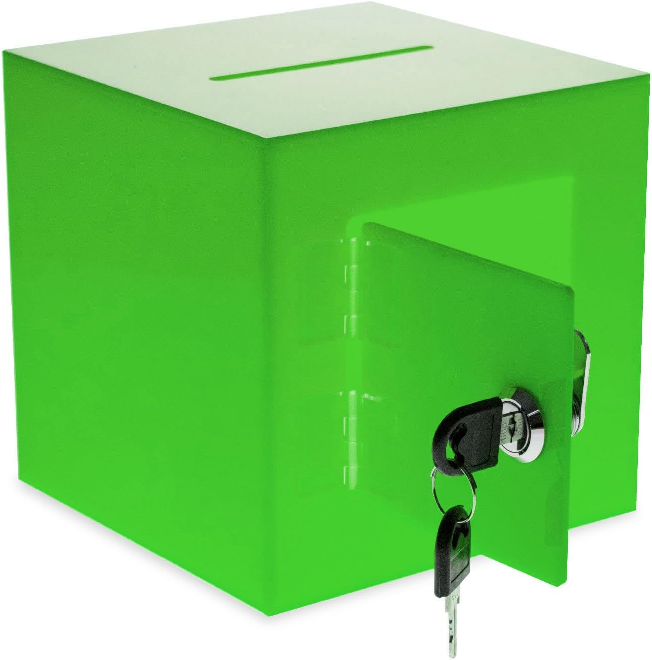 Source One Premium Acrylic Cube Donation Box with Deluxe Rear Open Door and Cam Lock Suggestion Box (12 Inch, Green)