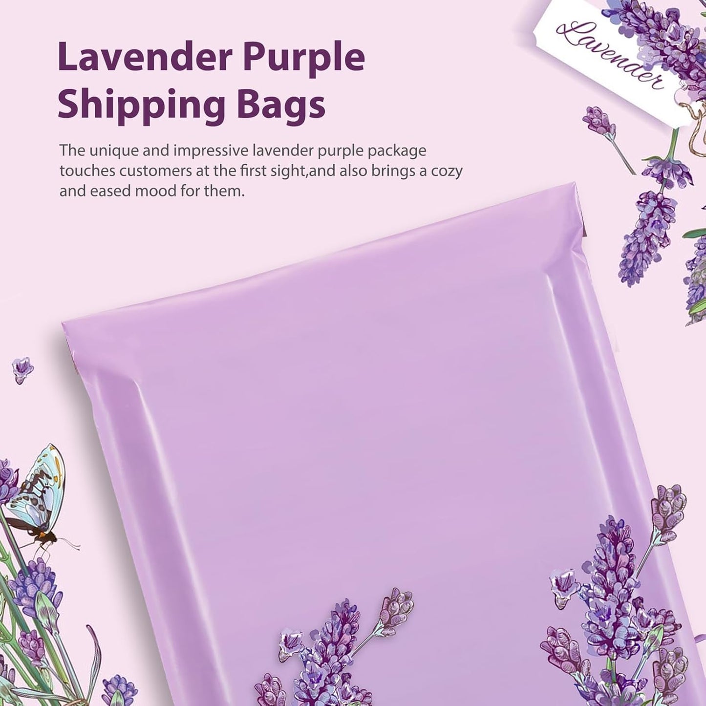 Fuxury Large Poly Mailers 24x24" 300 Pcs, Bulk Shipping Bags for Clothing, Strong Adhesive Shipping Envelopes for Small Business Suppliers,Waterproof Mailers Poly Bags Mailing Envelopes LightPurple