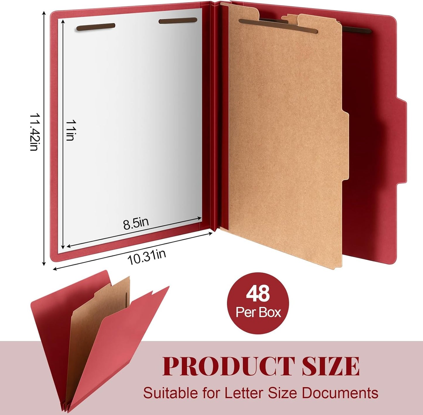 48 Pcs Classification Folders Letter Size, 1 Divider Pressboard File Folder with Fasteners, Expanding File Organizer Bulk for Teachers, Clergy, Office, Church, Christmas Donations (Red)