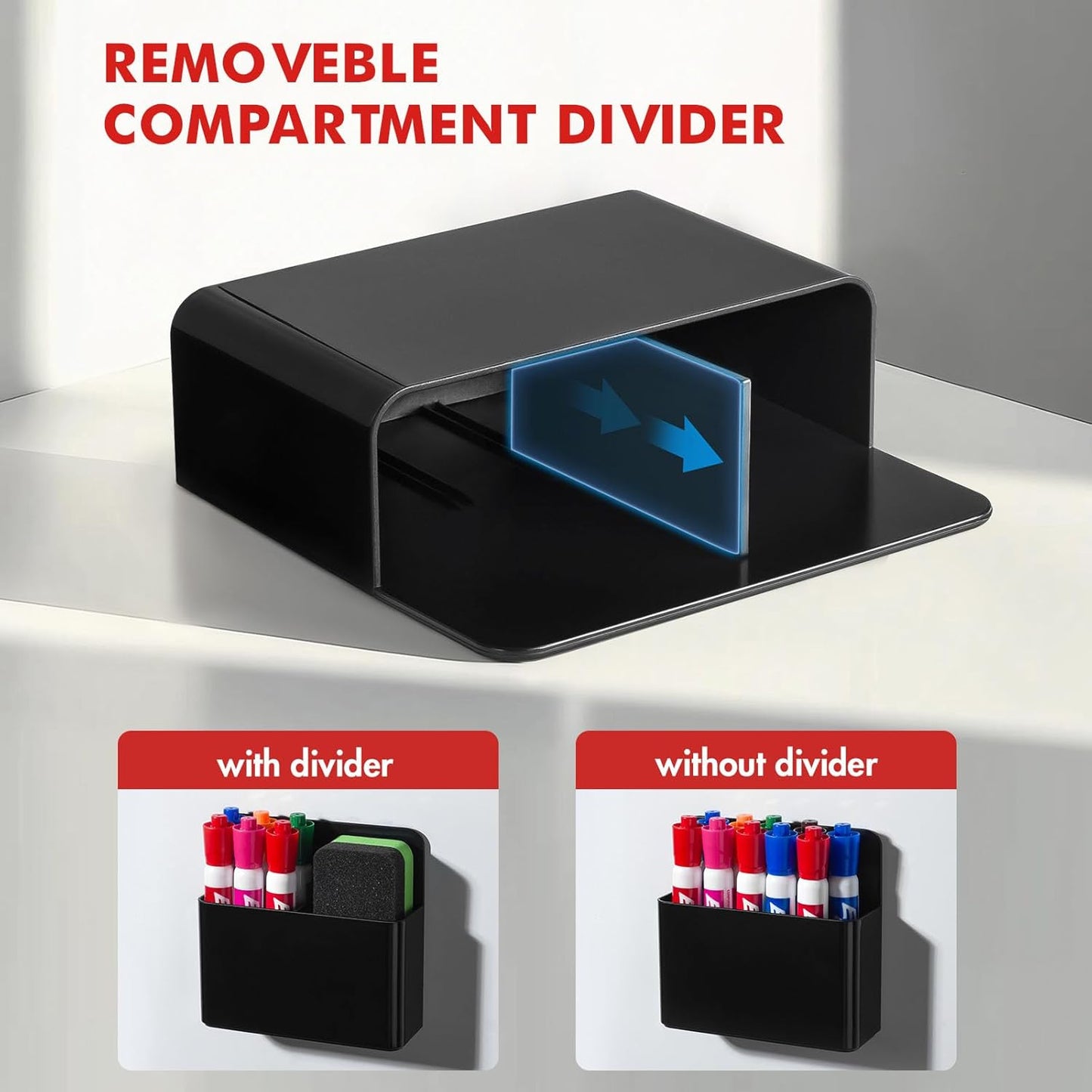 BEYGORM 2 Pack Plastics Magnetic Pen Holder for Refrigerator, Dry Erase Marker Holder for Whiteboard，Magnet School Locker Organizer Accessories, Pencil Cup, Pen Caddy, Classroom Organization(Black)