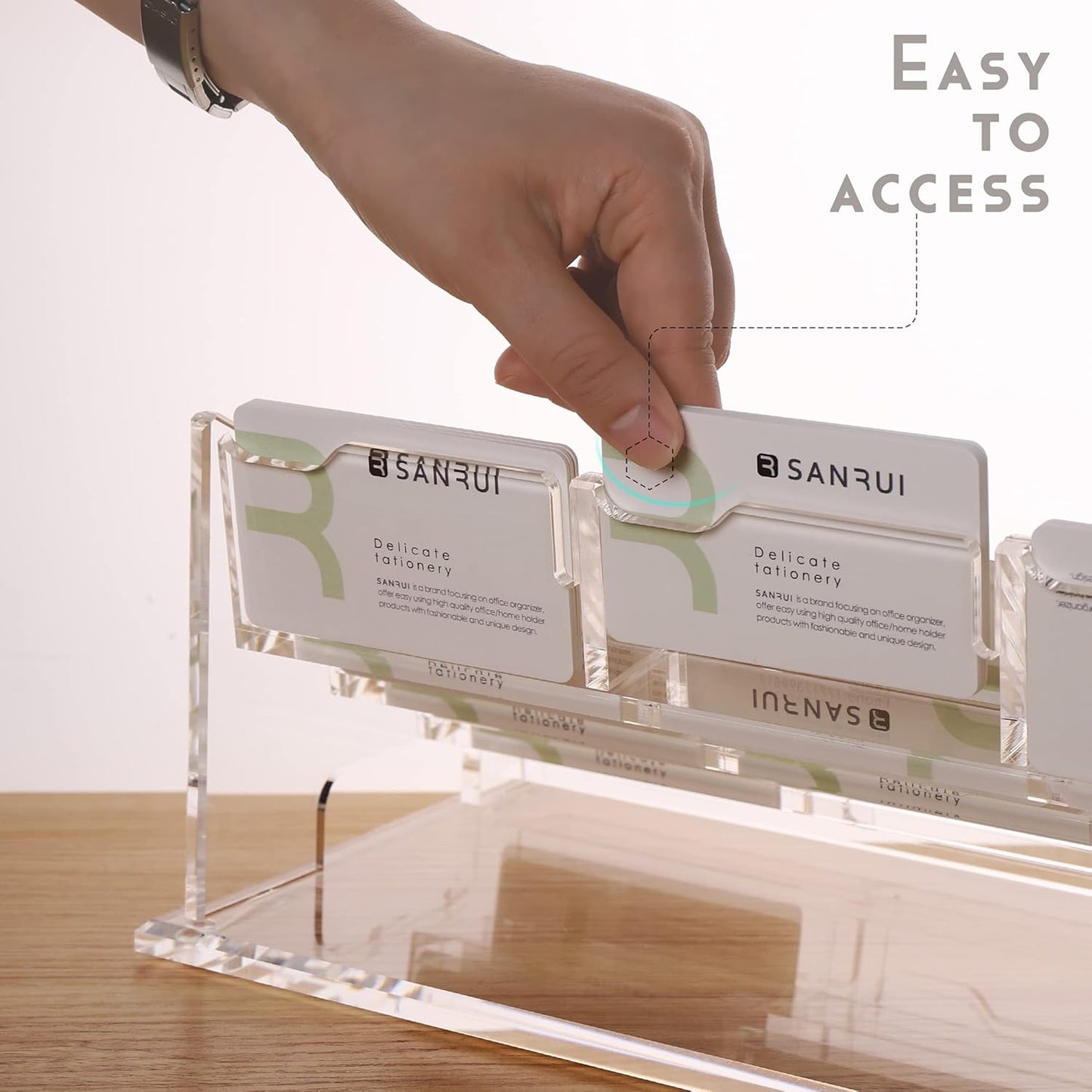 YUXUN 16 Slots Acrylic Business Card Holder for Desk Horizontal 4 Tiers Business Card Stand Clear Multiple Cards Display Stand for Office Supplies Home School