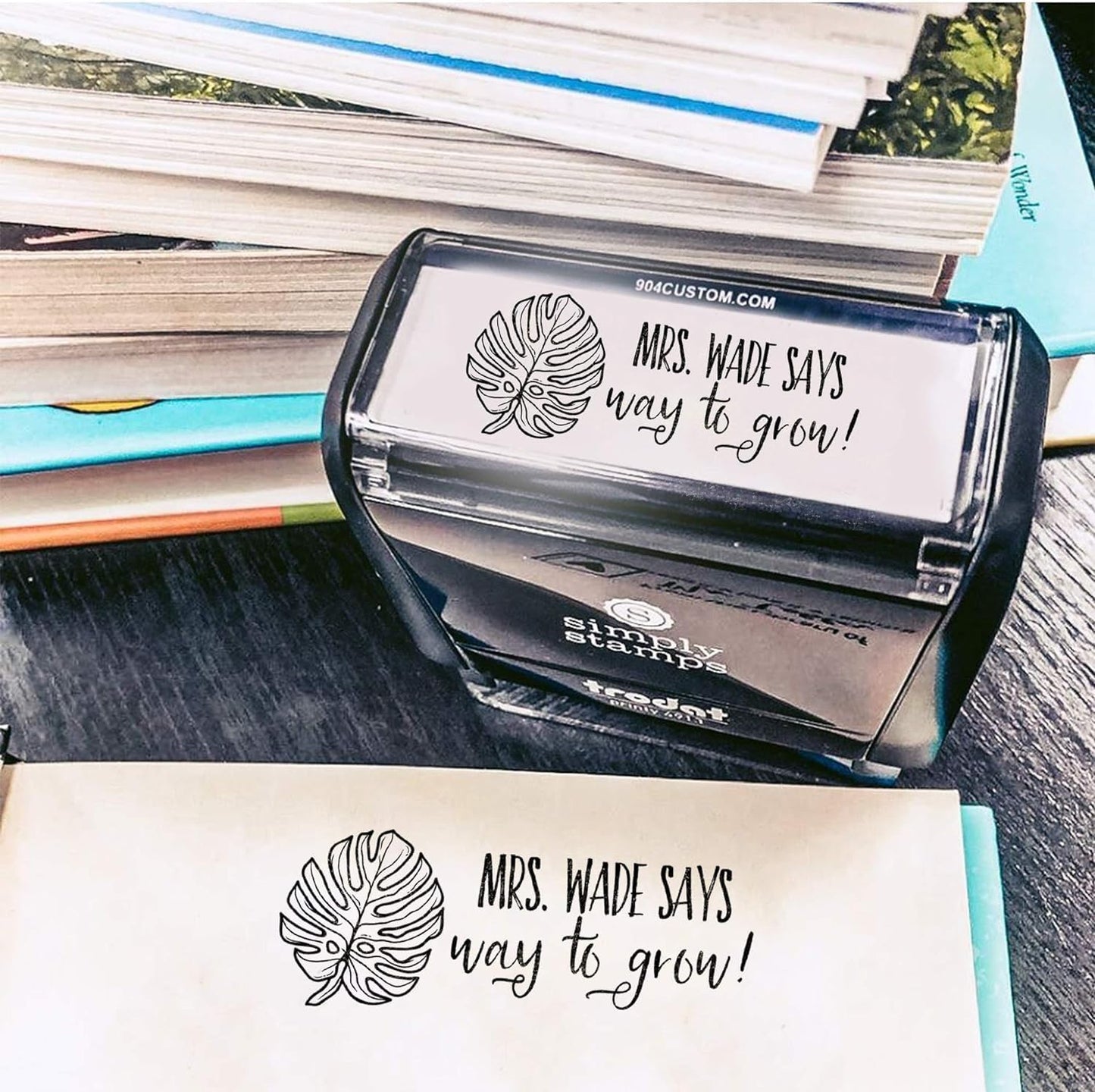 Custom Self-Inking Teacher Stamps | 49 Designs | Fun Phrases | Grading Made Easy | Classroom and Library Book Stamps (Way to Grow, Large)