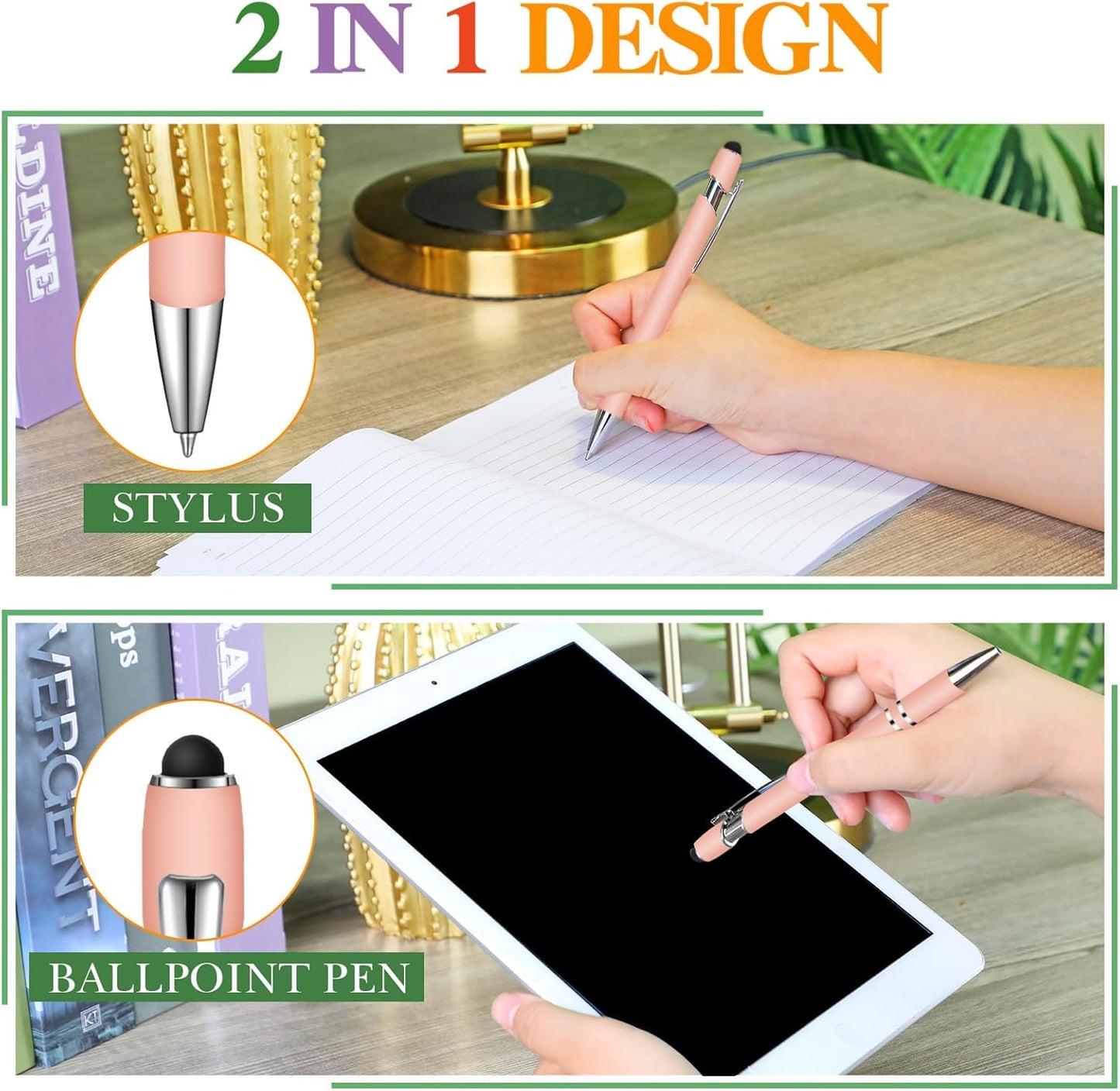 Zonon 38 Pieces Rubberized Ballpoint Pen with Stylus Tip Stylish Metal Pen Capacitive Styli with Soft Rubberized Grip, Black Ink for Most Devices(Morandi Colors)