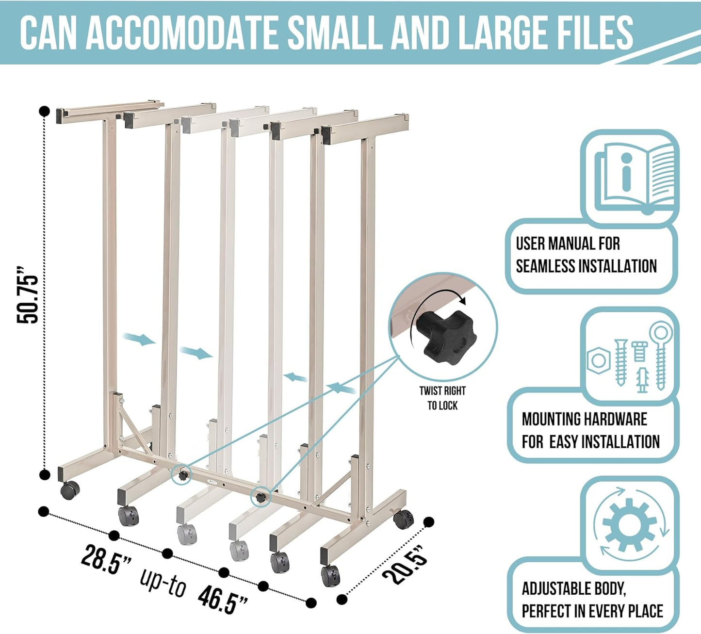 Adir Blueprint Rack and Clamps - 12 Pack of Blueprint Clamp and Mobile Blueprint Rack, Heavy-Duty Large Document Storage Solution for Blueprints, Posters, Maps, & Construction Plans