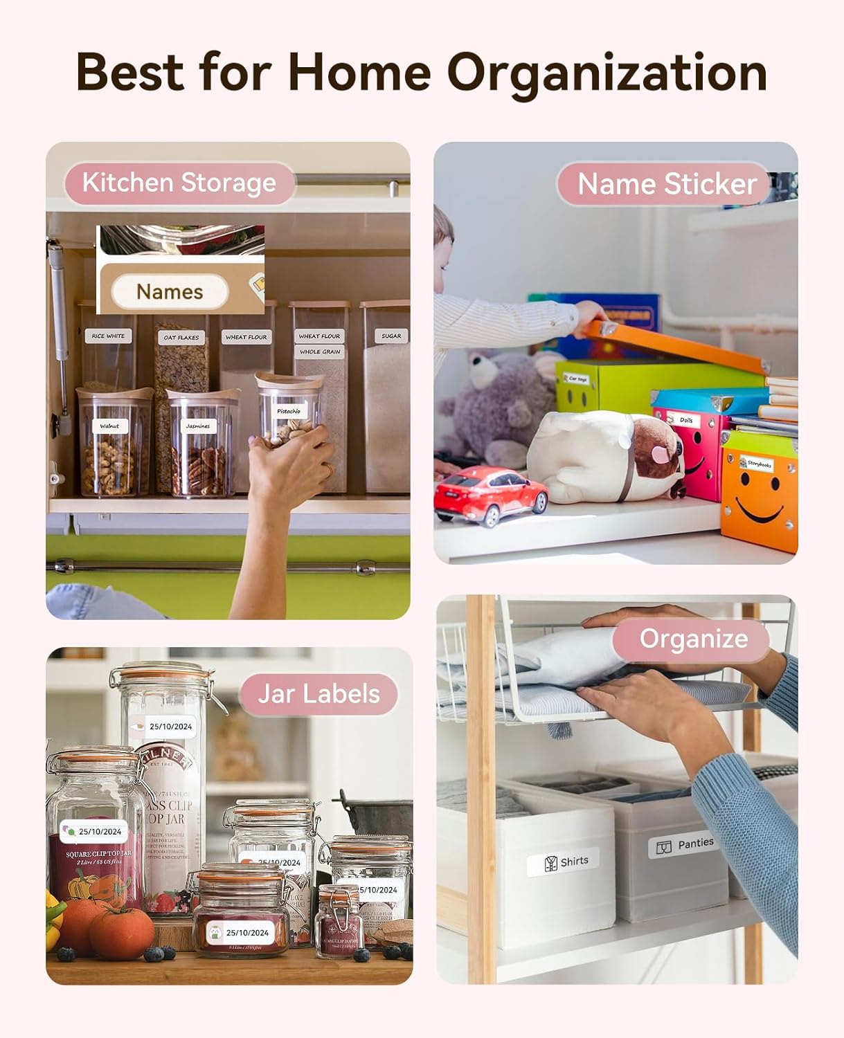 NIIMBOT Label Maker Machine Bluetooth Label Printer for School Home Office Organization, Wireless Mini Labeler D110 Upgraded Version, Label Machine with Label, Pink