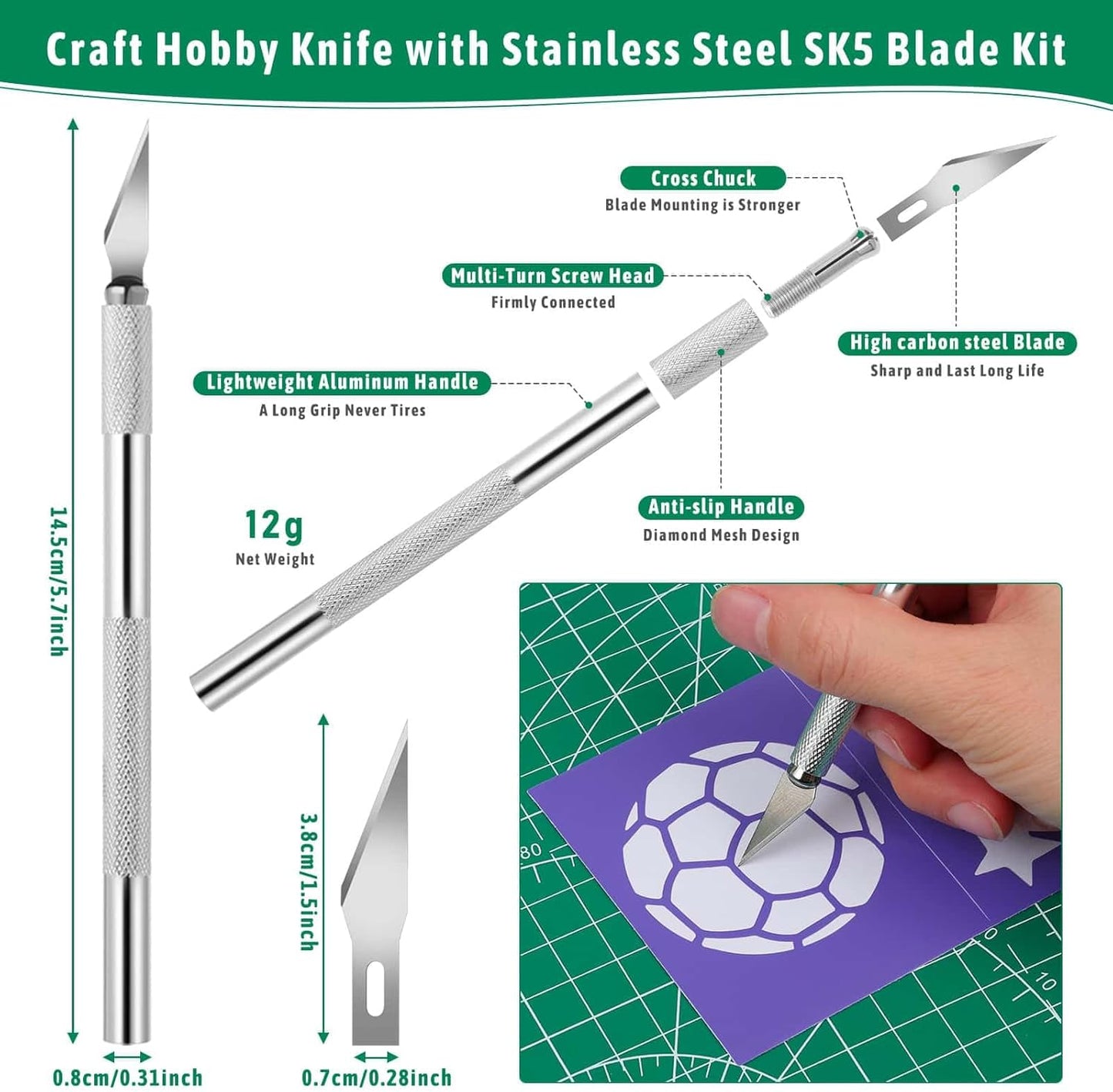 5 Pack Self Healing Cutting Mats and Exacto Knife Set, Sewing Mats with Precision Cutters and Extra 50Pcs SK5 Steel Blade 12" x 18" Work Mat for Crafts, Scrapbooking and Quilting